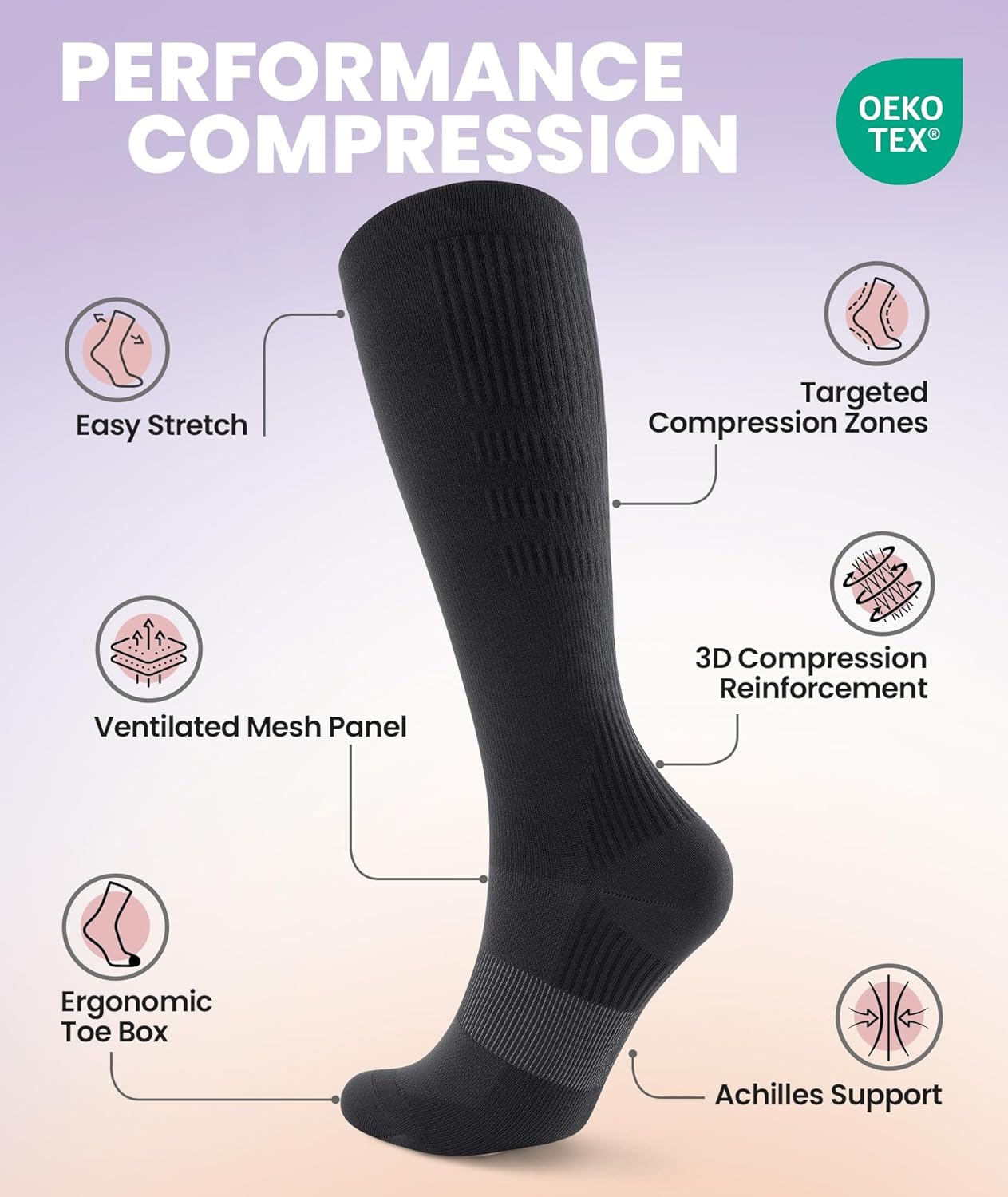 Thumbnail 2 de PULIOU Cooling Compression Socks for Women and Men — 20–30 mmHg Graduated Knee-High Circulation Socks (2 Pairs)