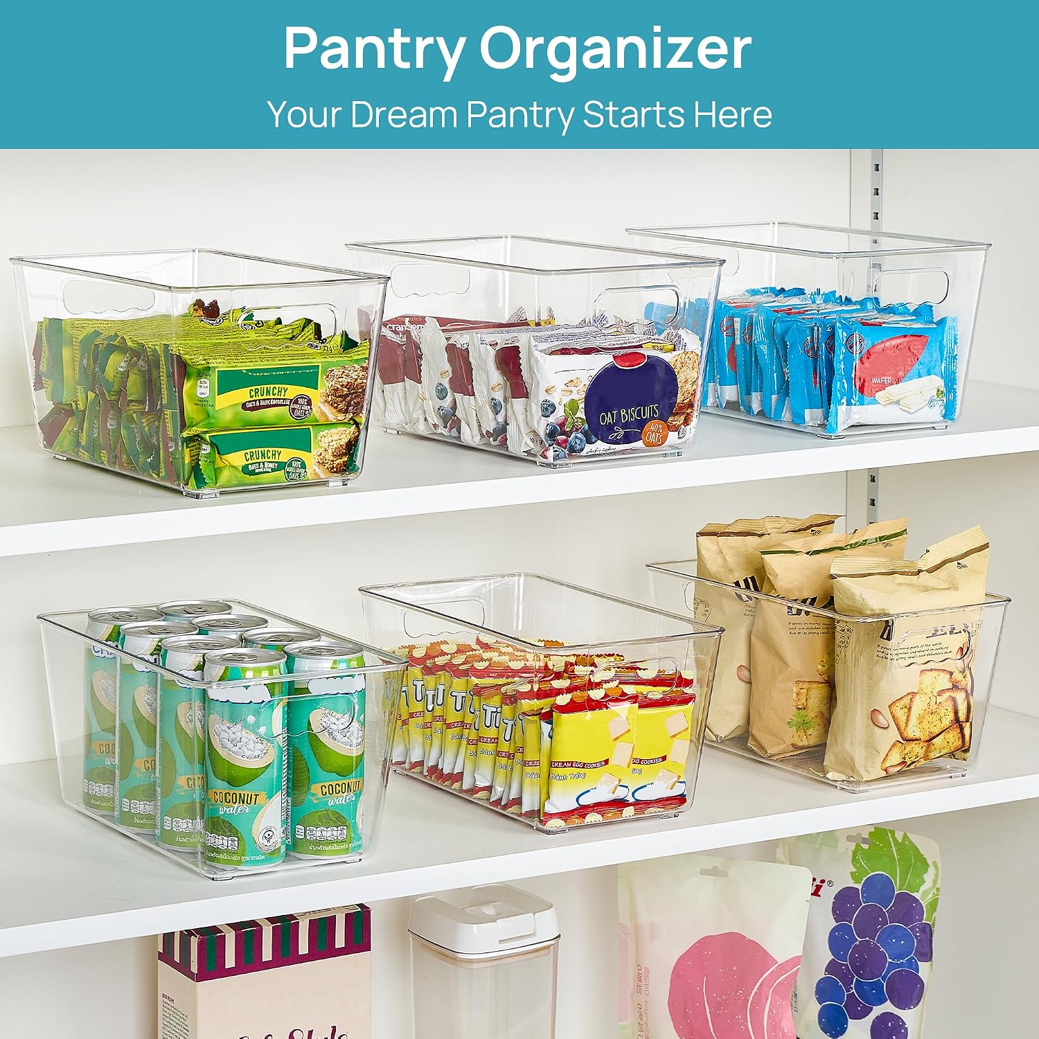 Thumbnail 3 de Vtopmart 6 Pack Clear Storage Bins – Medium, Pantry Cabinet Organizer Bins with Handles