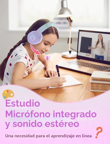 Detalle de Xunpuls Auriculares Bluetooth para niños con orejas de gato LED y micrófono