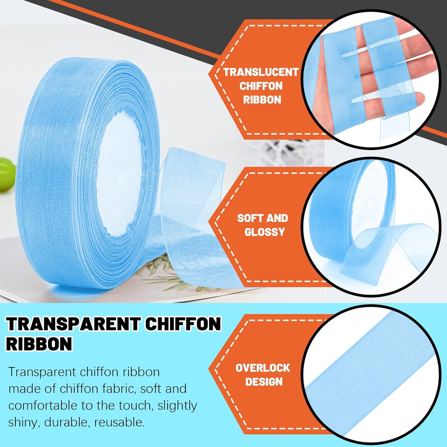 Thumbnail 2 de Tanstic Organza-Band Blau 2 Stück, 25 Yards je 1 Zoll – Transparentes Geschenkband für Verpackung und Blumensträuße