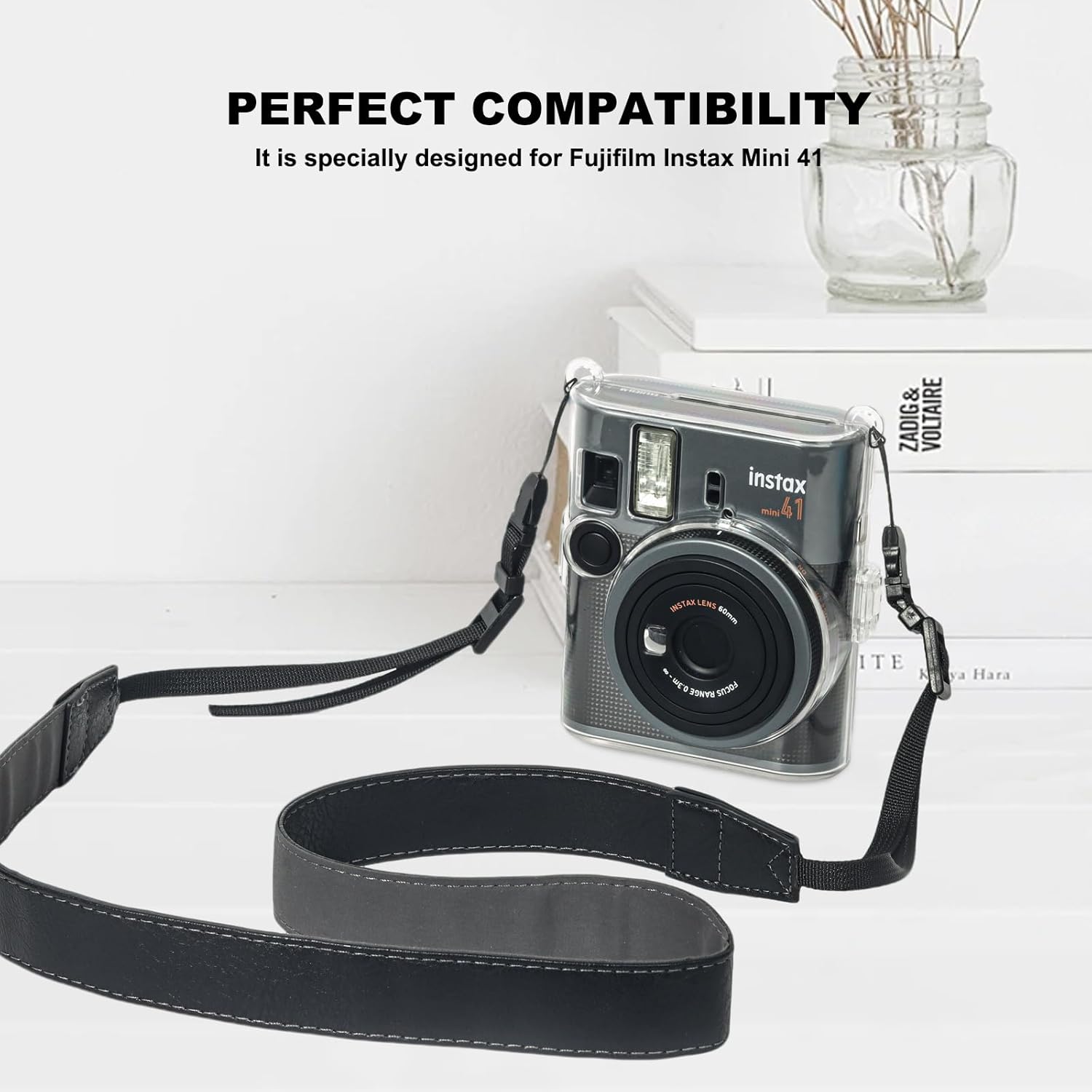 Detalle 2 de Instant Mini 41 Case for Fuji Instax Mini 41 Camera – Clear Protective Cover with Shoulder Strap