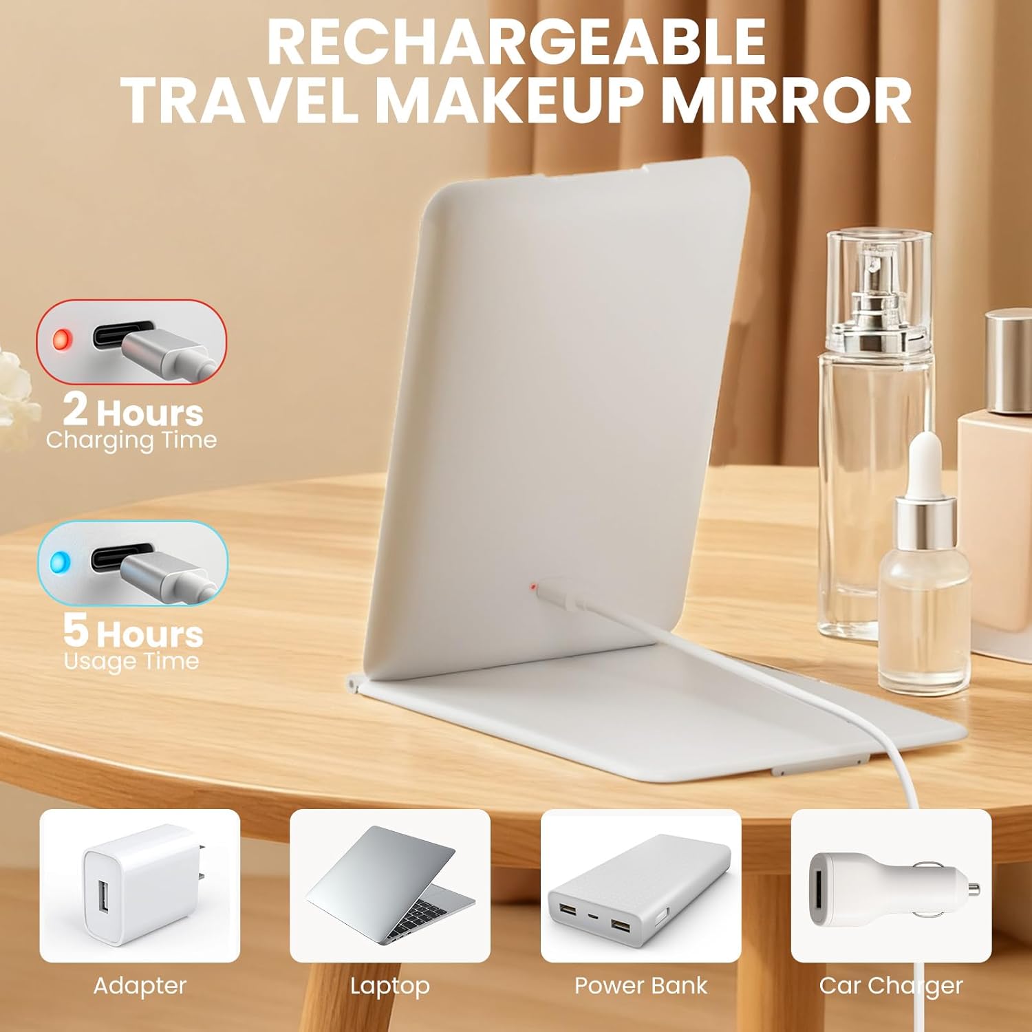 Detalle de EYMUOBC Miroir Maquillage Lumineux 72 LED, 1500mAh – portable, pliable et rechargeable