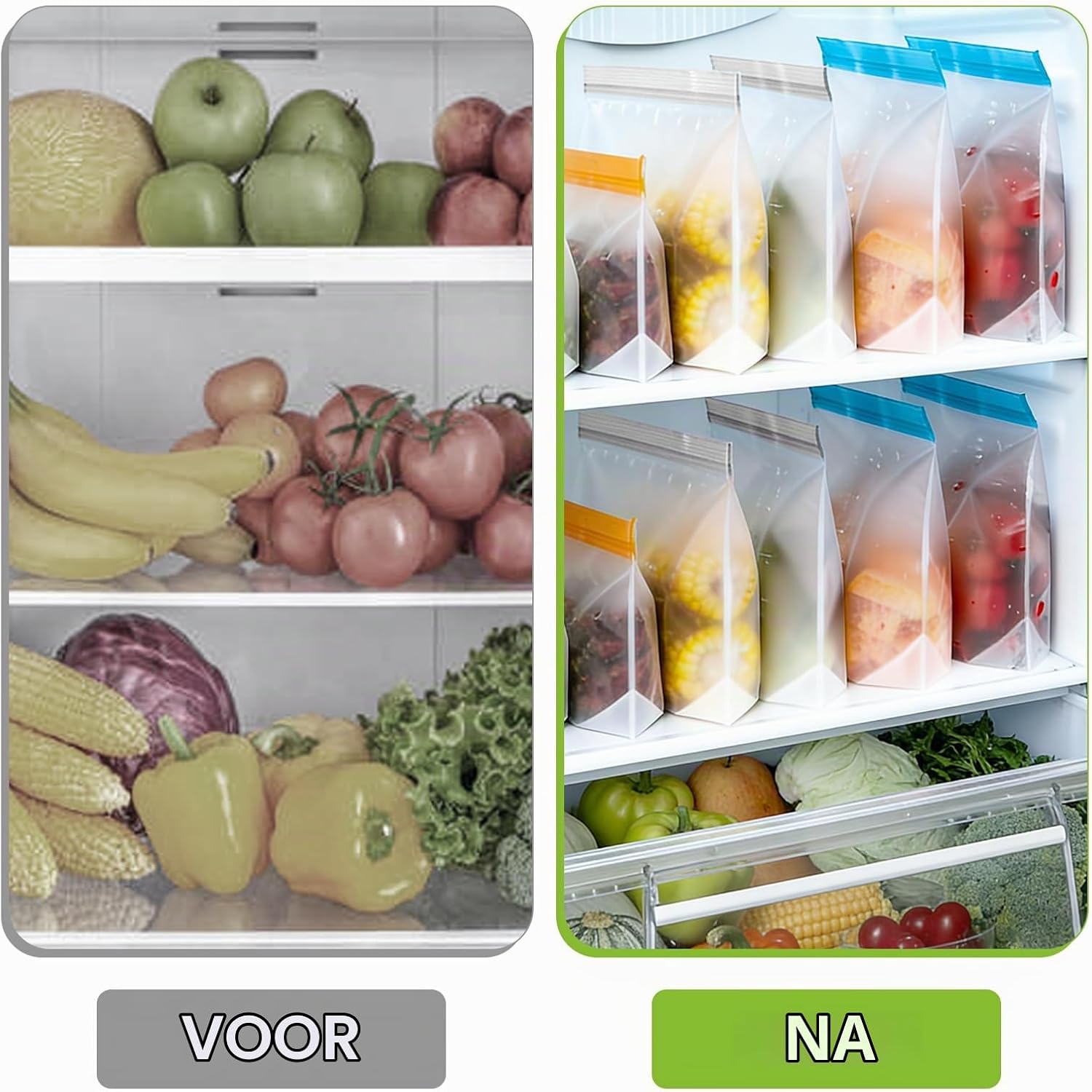 Detalle 1 de Connextion herbruikbare diepvrieszakjes, 24 stuks in 3 formaten met staande bodem