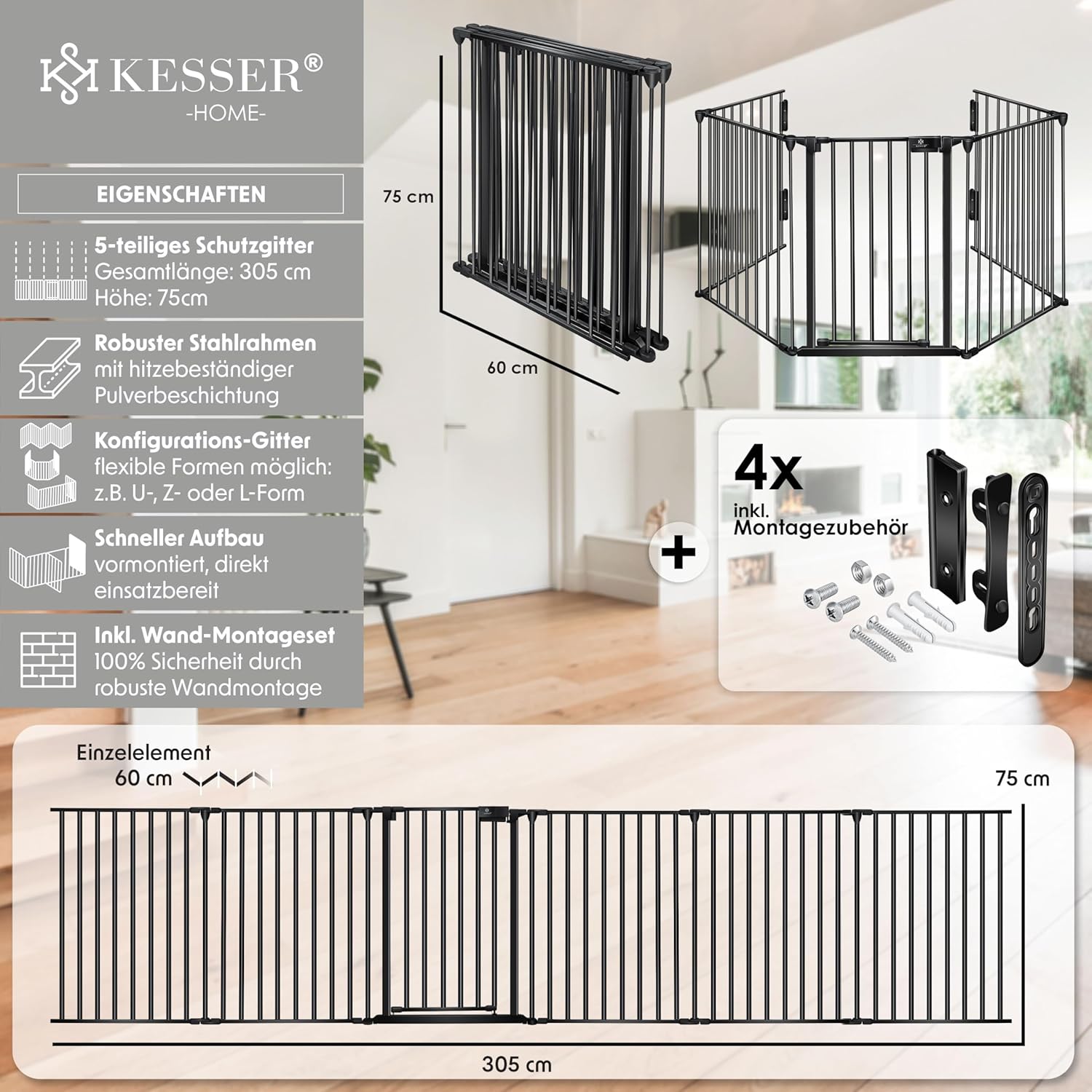 Detalle 2 de KESSER Kaminschutzgitter mit Tür 305 cm