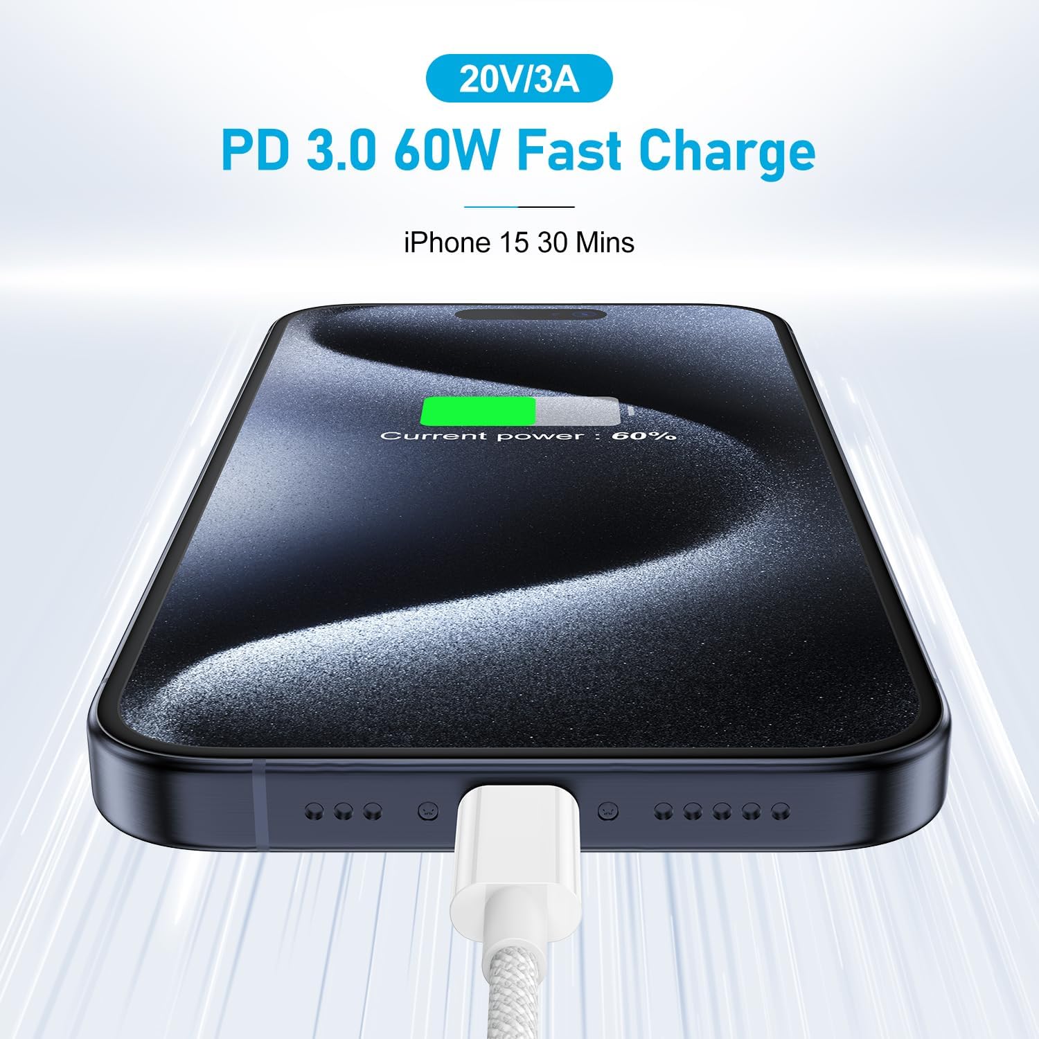 Thumbnail 1 de iPhone Charging Cable for 15/16/17 Series – 3m Braided USB‑C to USB‑C, 2-Pack