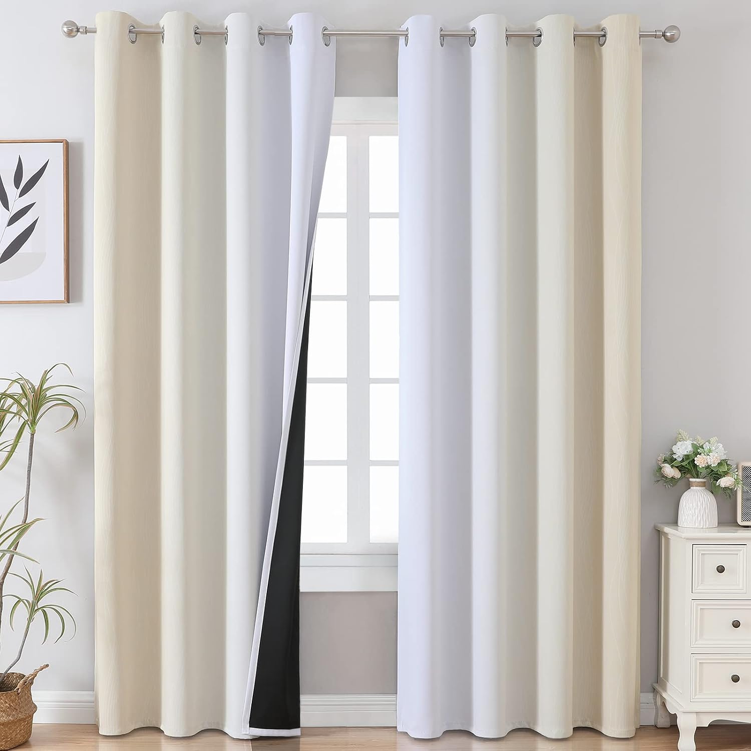 Detalle de VEHEDE Gradient Blackout Curtains: 2 Panels, 90 Inch Drop, Ombre Design
