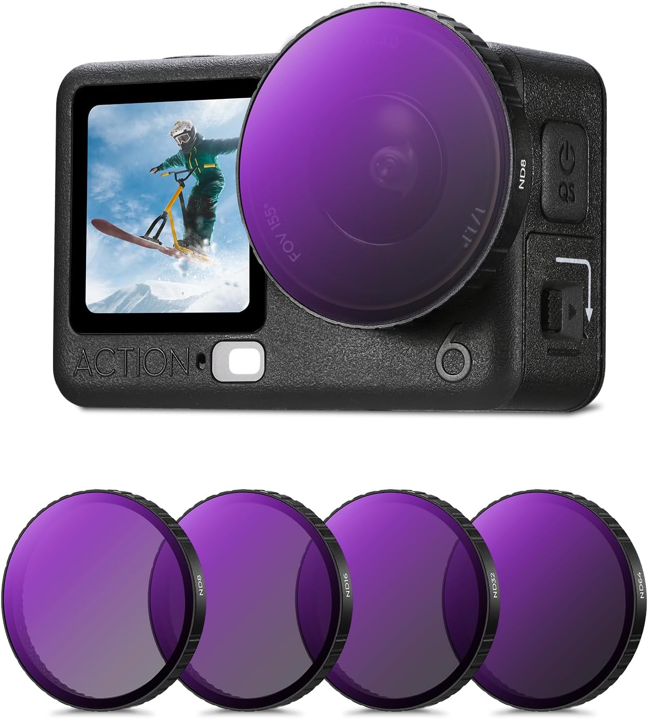 Detalle de K&F CONCEPT Clip-On Schnellwechsel-Filter-Kit für DJI Osmo Action 6 – 4er-Pack ND8/ND16/ND32/ND64 (mit PL)