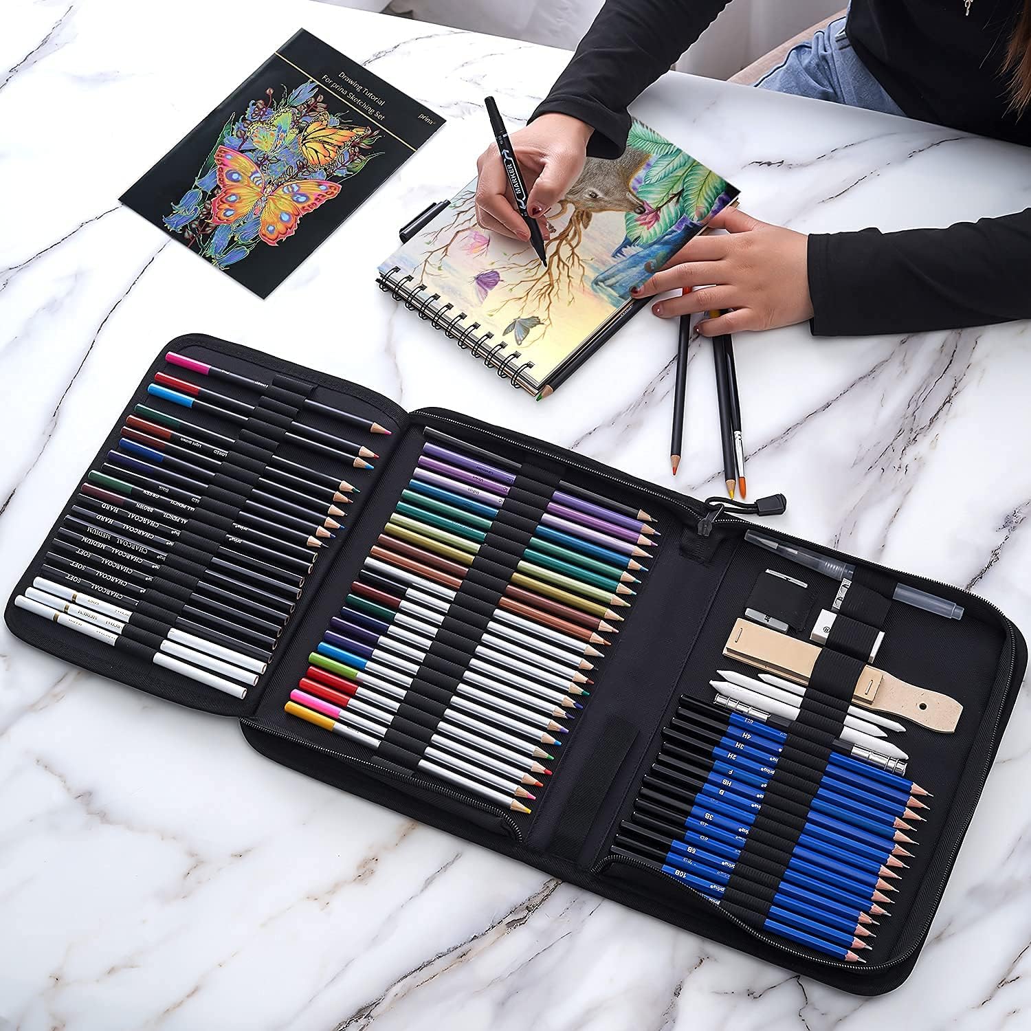 Thumbnail 6 de PRINA Prina 76-Pack Drawing Set Sketching Kit with 3-Color Sketchbook
