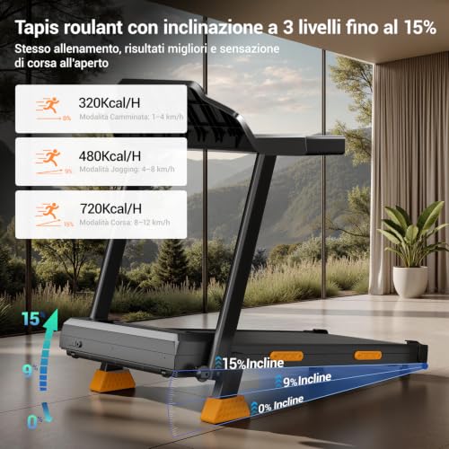 Detalle de CURSOR FITNESS CURSOR Tapis Roulant Salvaspazio con inclinazione 15% – allenamento domestico versatile