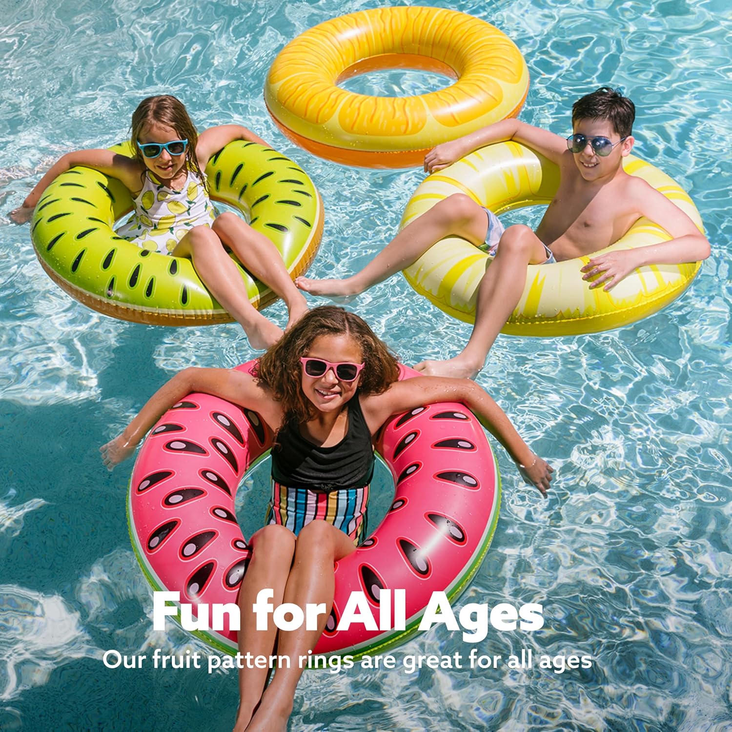 Thumbnail 2 de Sloosh 4 Pack Inflatable Fruit Pool Floats: Watermelon, Kiwi, Pineapple, and Orange Tubes