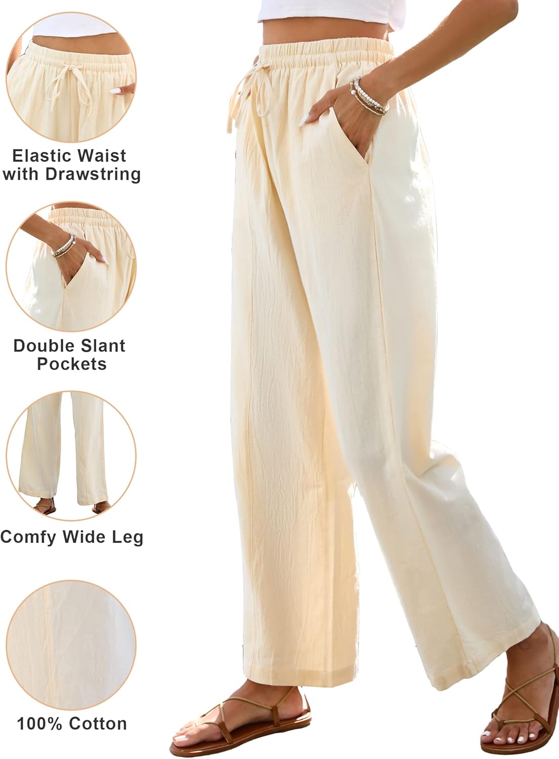 Detalle de Famulily Summer Cotton Linen Trousers for Women UK