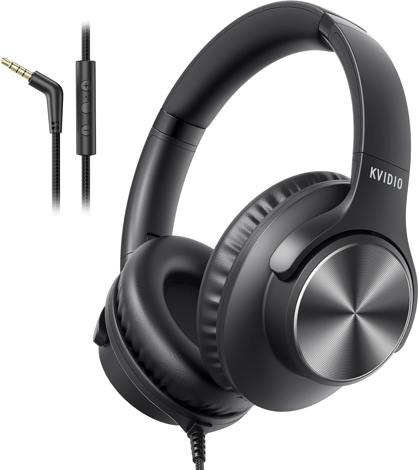 Detalle de KVIDIO Wired Headphones with Mic, 40mm Drivers, 3.5mm Plug, and Foldable Over-Ear Comfort