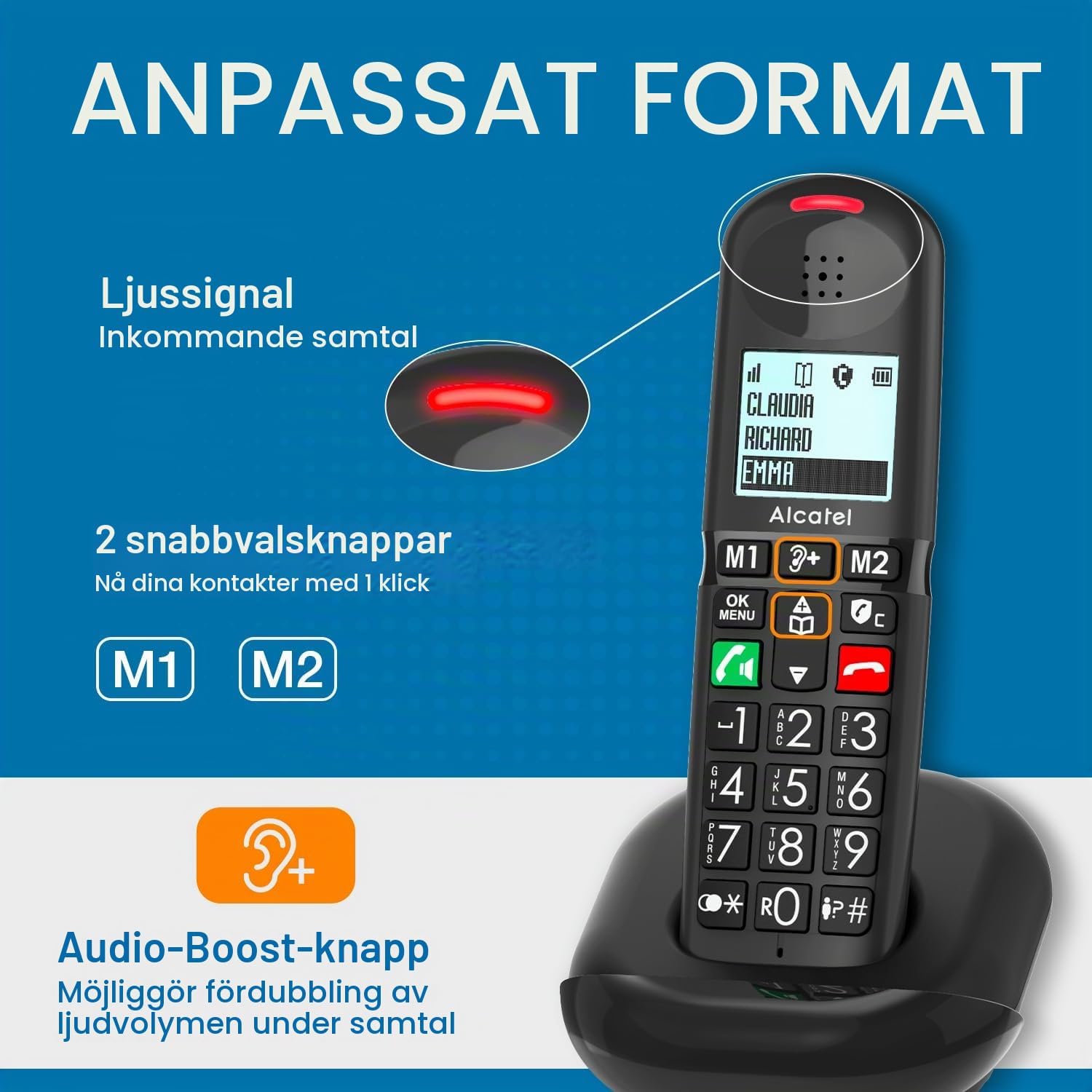Detalle de Alcatel XL685 Duo trådlös fast telefon med stora tangenter och samtalsblockering