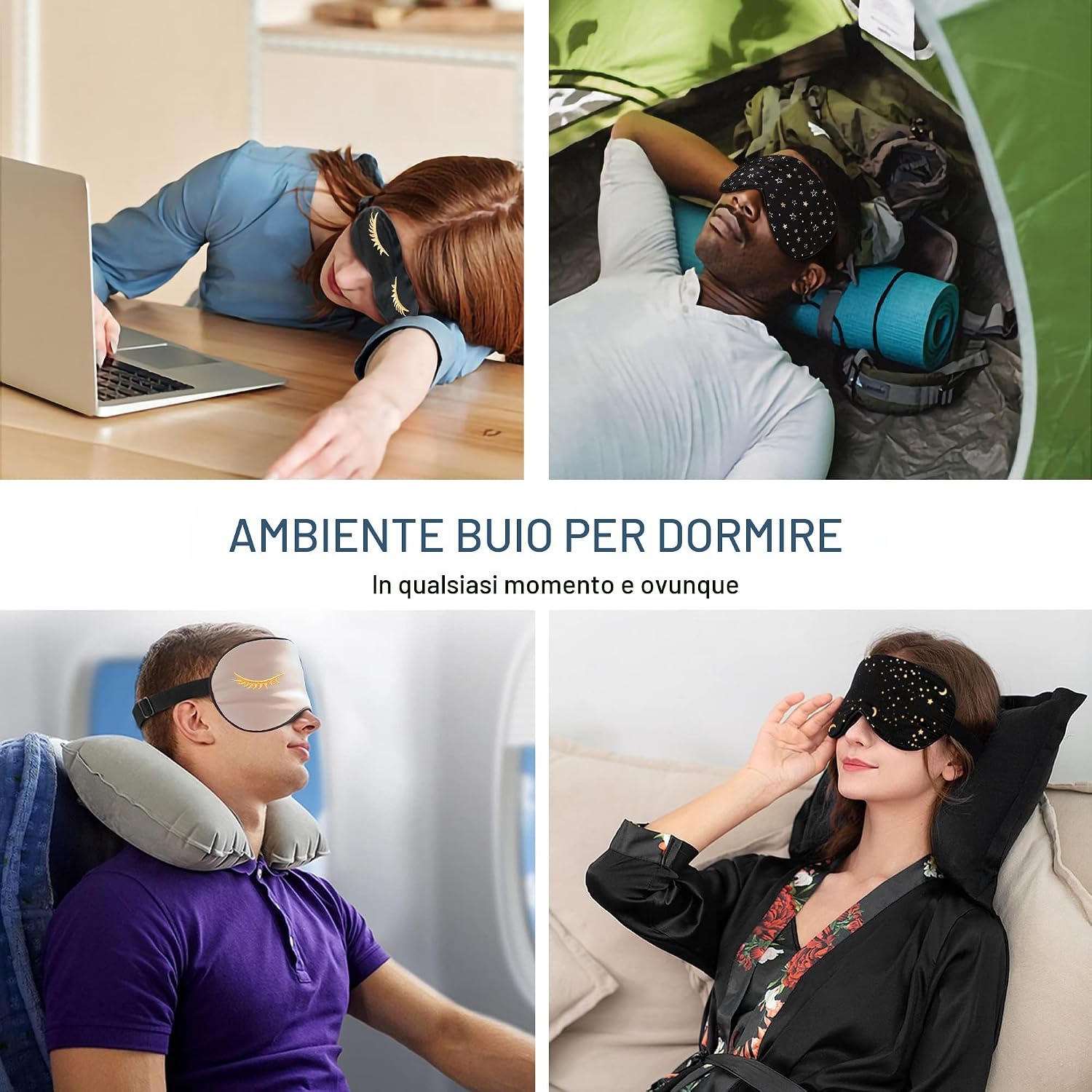 Thumbnail 6 de Townssilk set di 2 maschere per dormire in 100% seta con fascia regolabile (nero e blu ghiaccio)