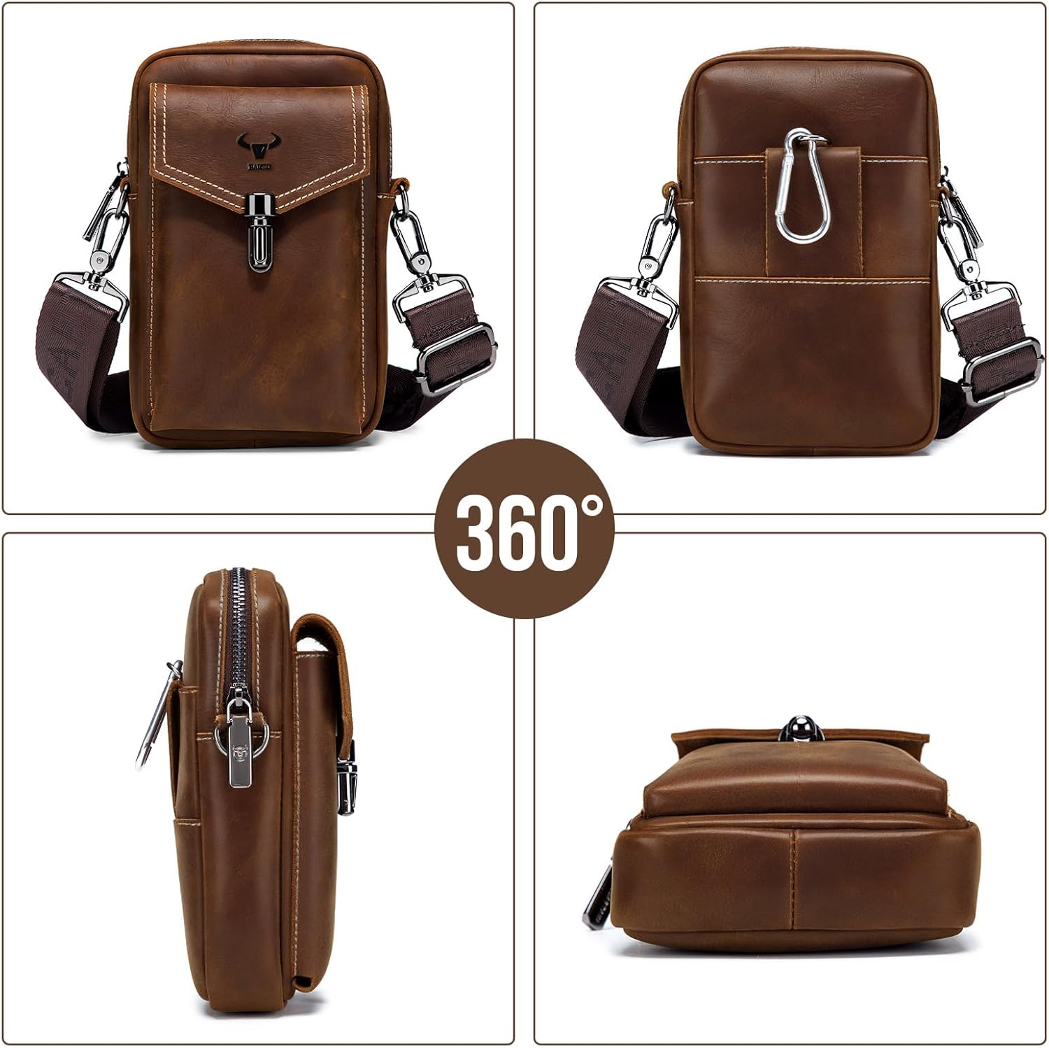 Thumbnail 5 de BAIGIO Sac banane randonnée en cuir pour homme – sacoche ceinture avec passant et poche téléphone