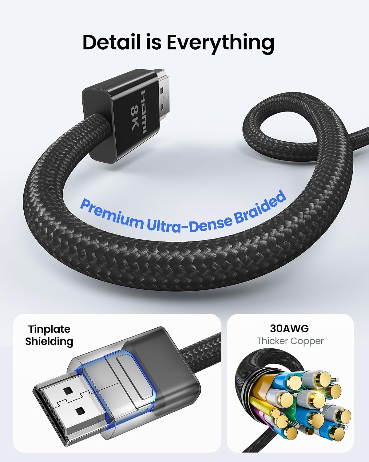 Detalle 2 de Silkland 8K HDMI 2.1 Kabel 2m – Zertifiziert, 48 Gbit/s, 4K@120Hz, eARC, HDR10+