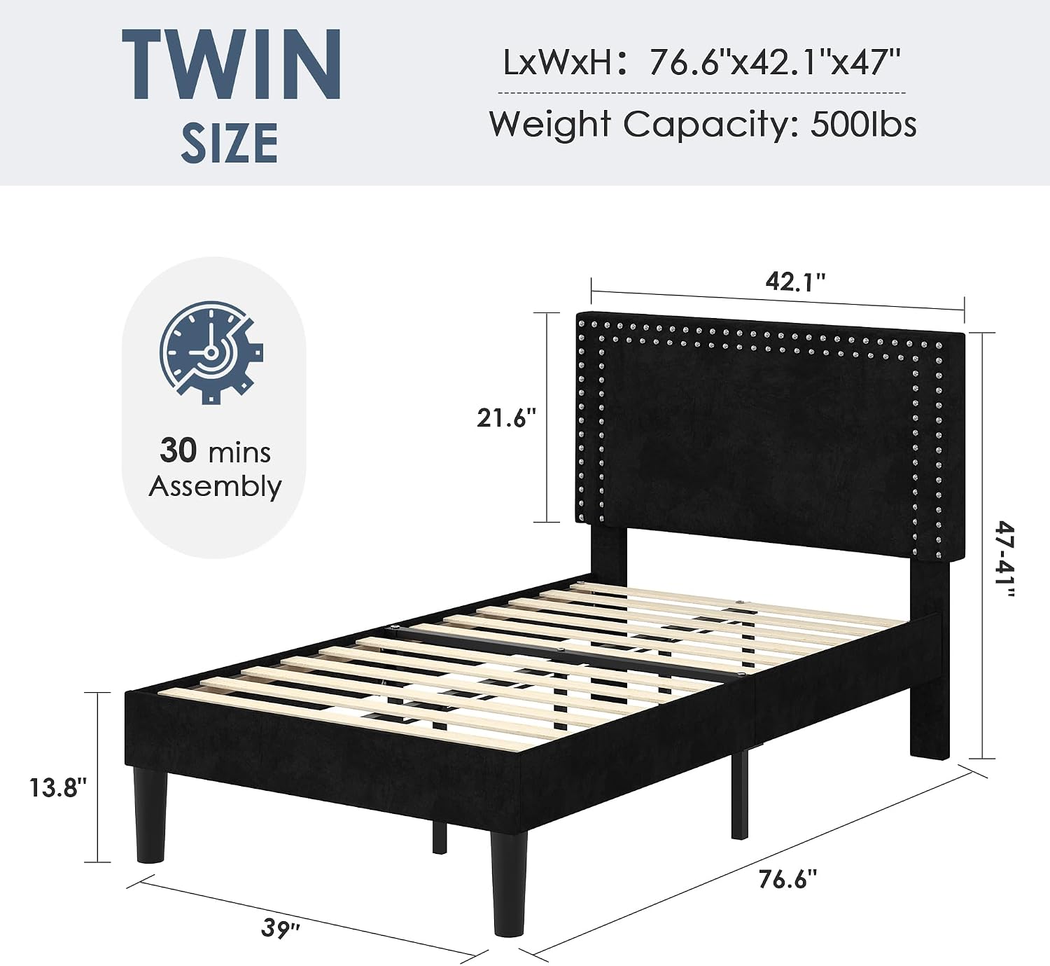 Detalle de VECELO Twin Platform Bed Frame