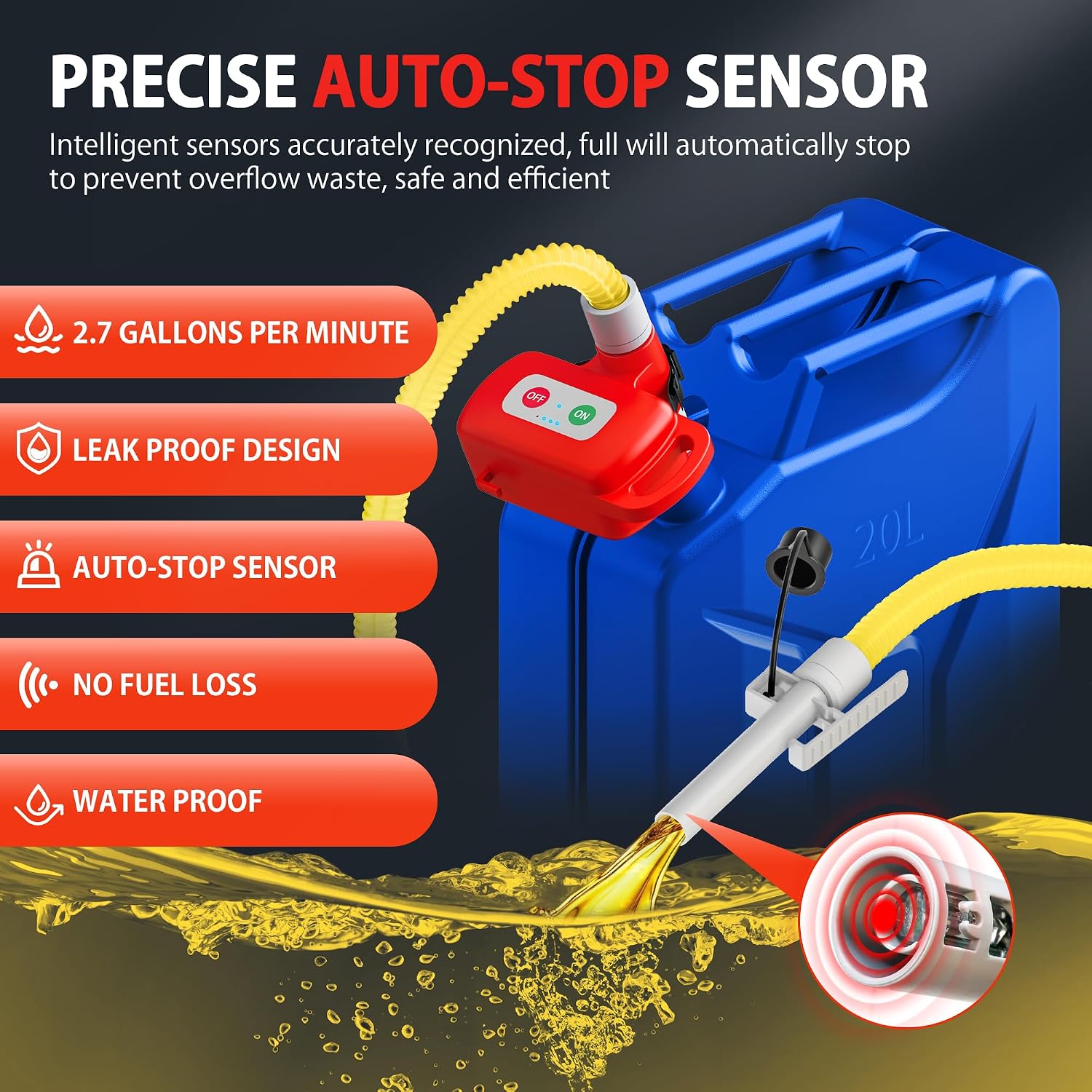 Detalle de Rechargeable Fuel Transfer Pump with Auto-Stop ⌁ 🚬