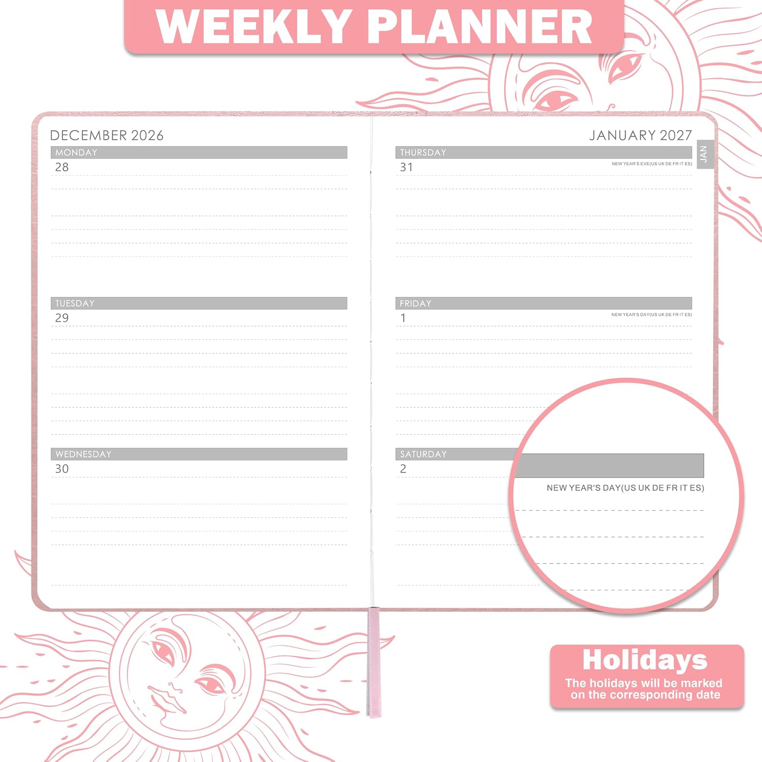Detalle 2 de Artfan ANA5MGTY22B13 2027 Planner, Weekly and Monthly, Rose Gold Faux Leather