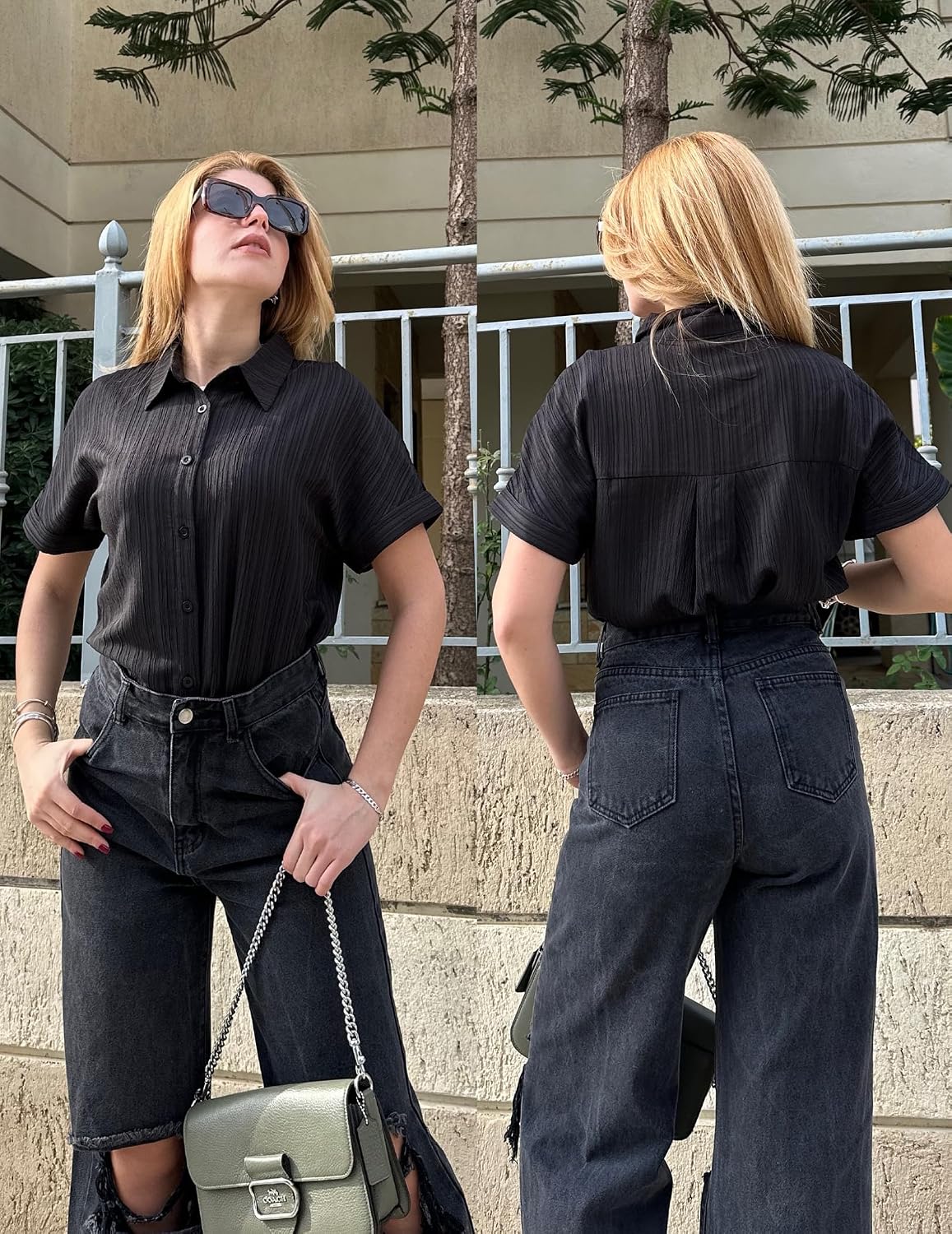 Thumbnail 1 de Zeagoo chemise boutonnée femme à manches courtes et col en V, coupe ample