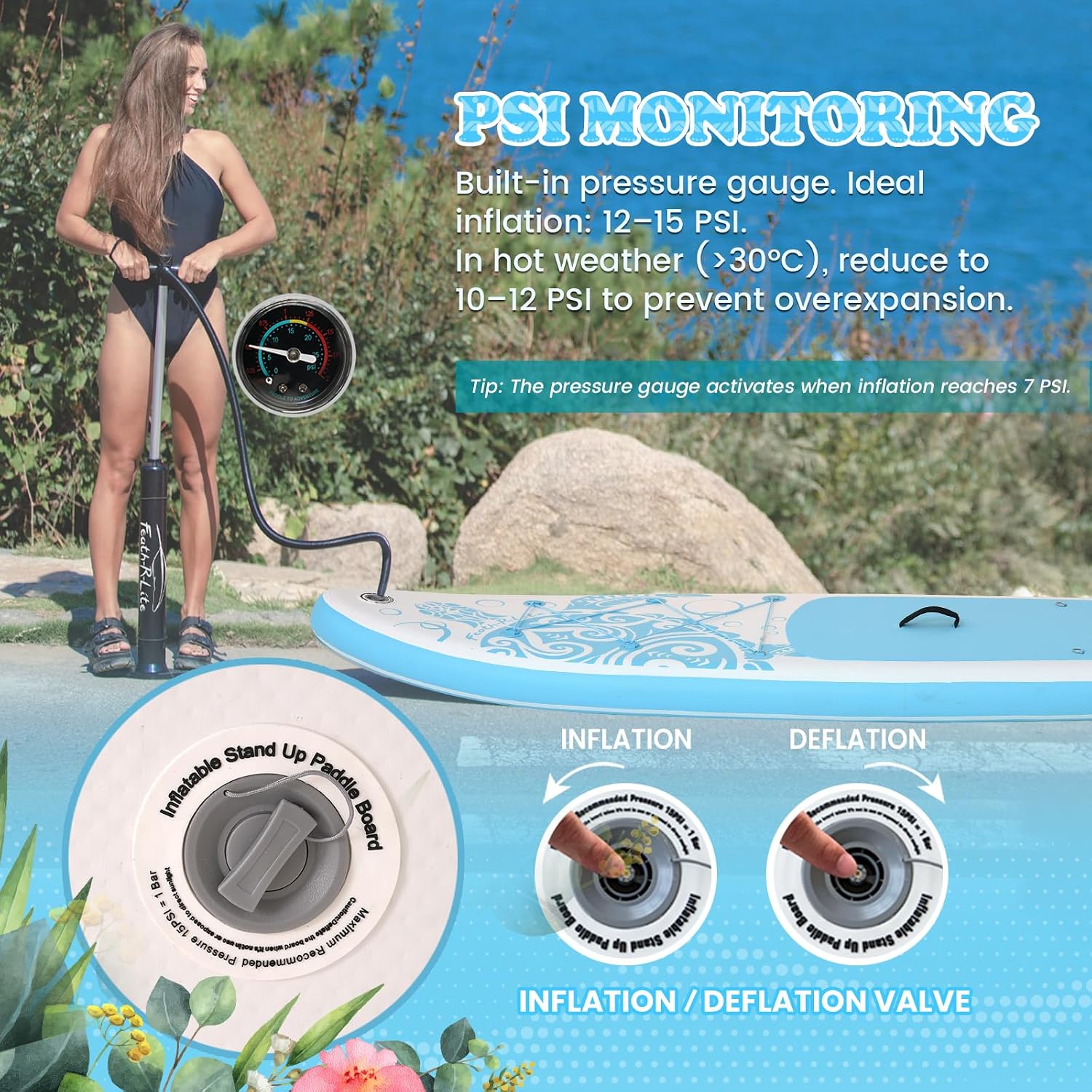 Detalle de FEATH-R-LITE Gonfiabile Stand Up Paddle Board Ultra Leggero con Set Accessori Completo