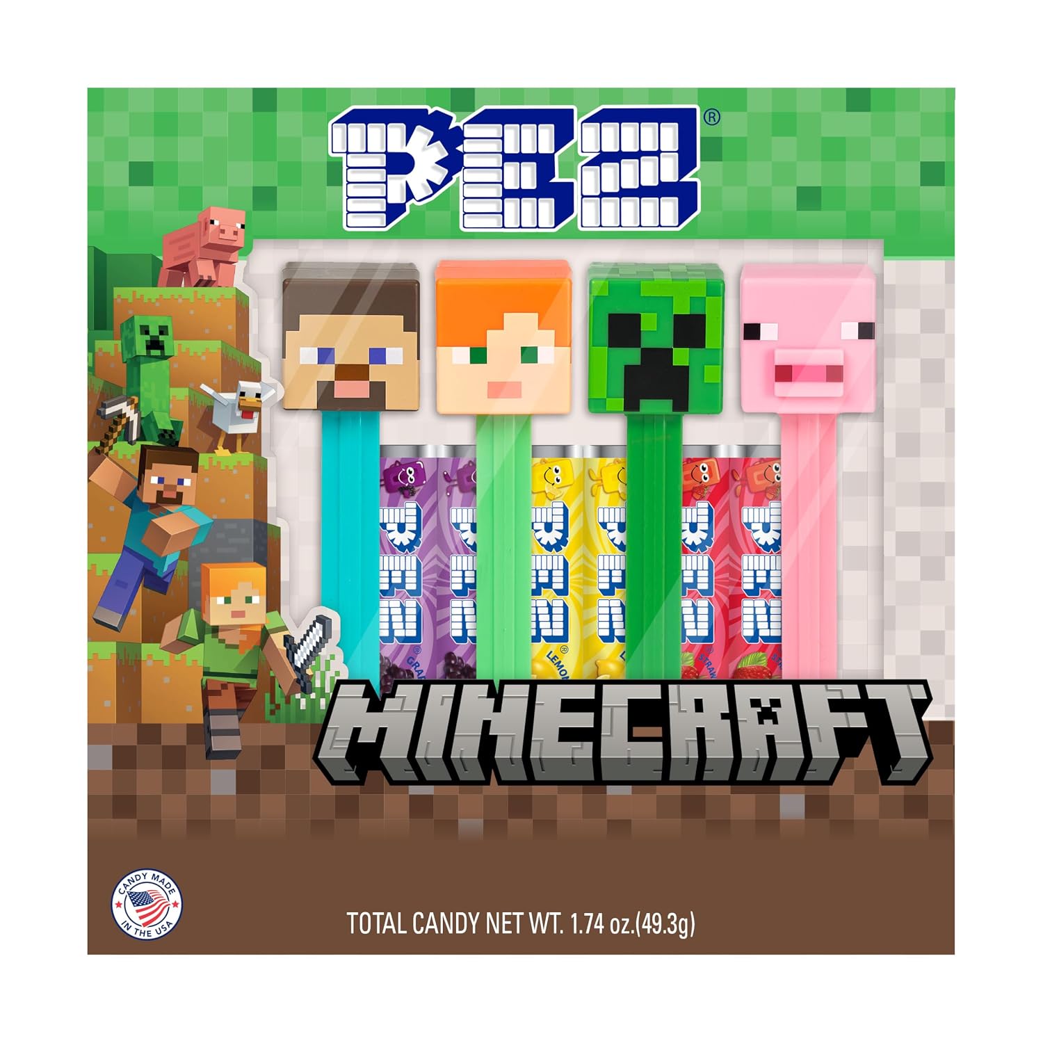Detalle de PEZ Minecraft Gift Set with Four Dispensers and Six Fruit Candy Refills