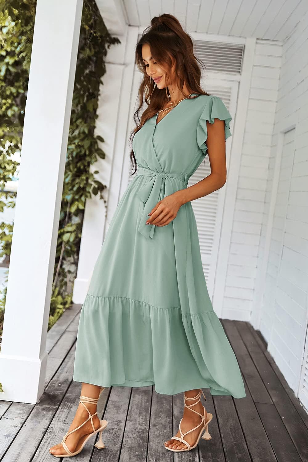 Thumbnail 5 de PRETTYGARDEN SF_MAS100_P_S Floral Boho Maxi Dress, Chiffon, Wrap V-Neck
