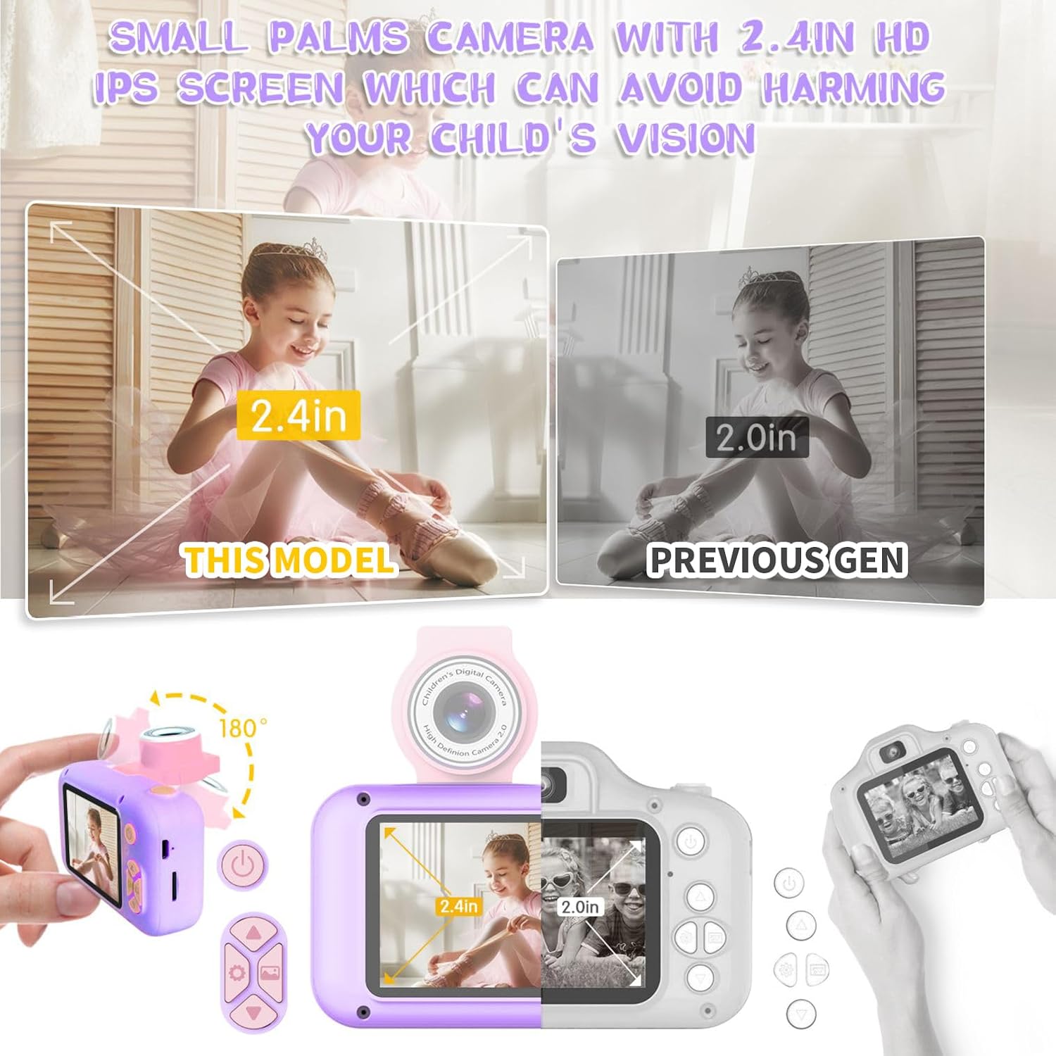 Detalle de ARNSSIEN X101 Kids Digital Camera Toy with 180° Flip Lens and 2.4in IPS Screen (32GB TF card included)