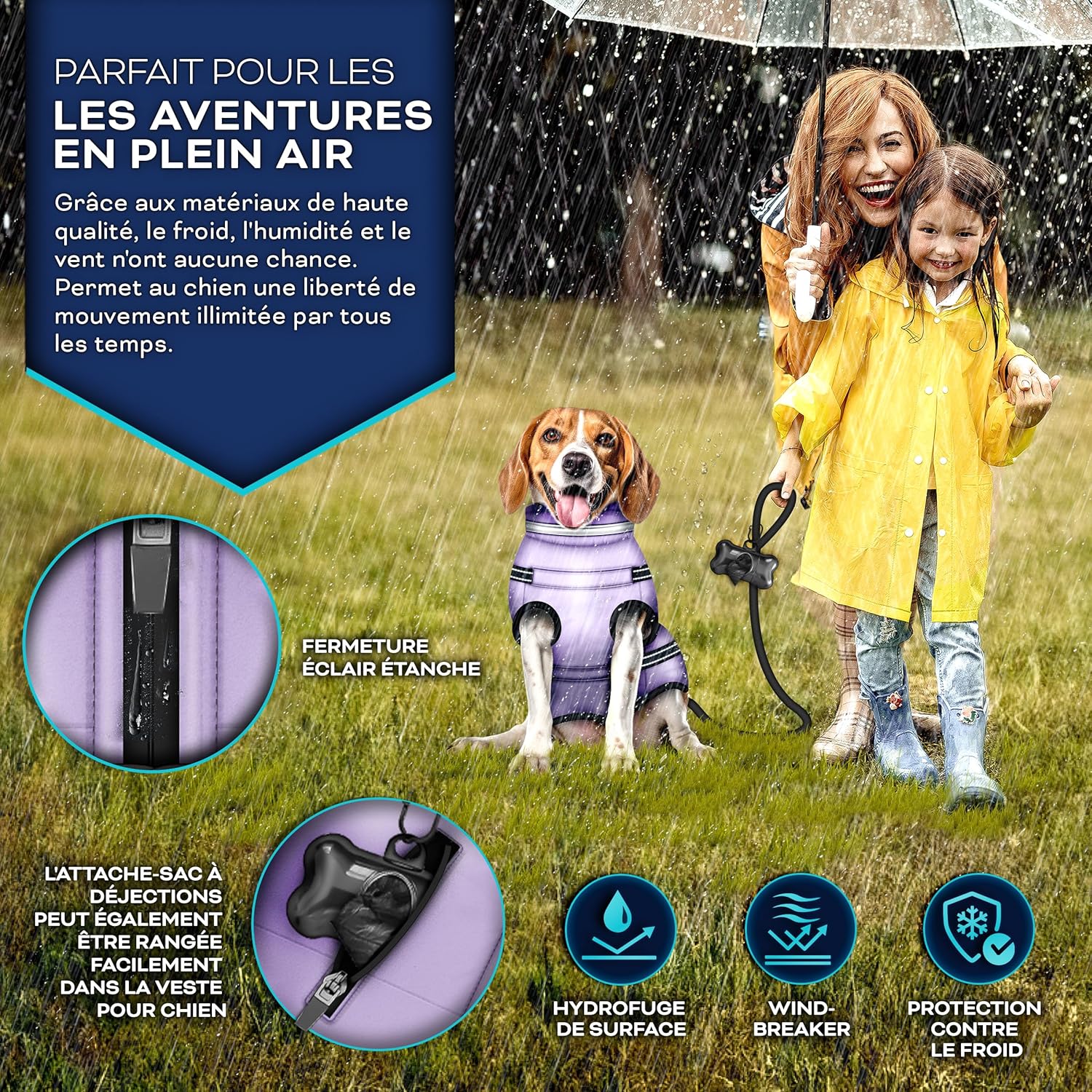 Thumbnail 2 de Manteau d’hiver pour chien TRESKO avec harnais et réflecteurs, imperméable + 15 sacs à crottes