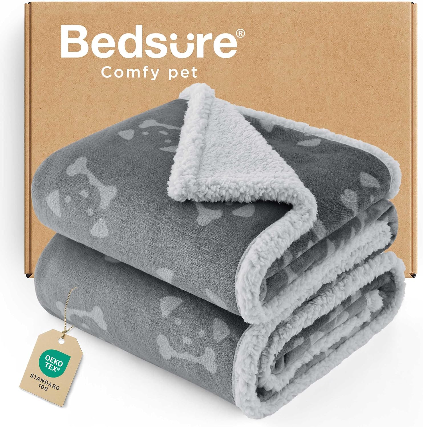 Detalle de Bedsure Waterproof Dog Blanket 152x127cm – Reversible fleece-style pet blanket with soft plush, grey