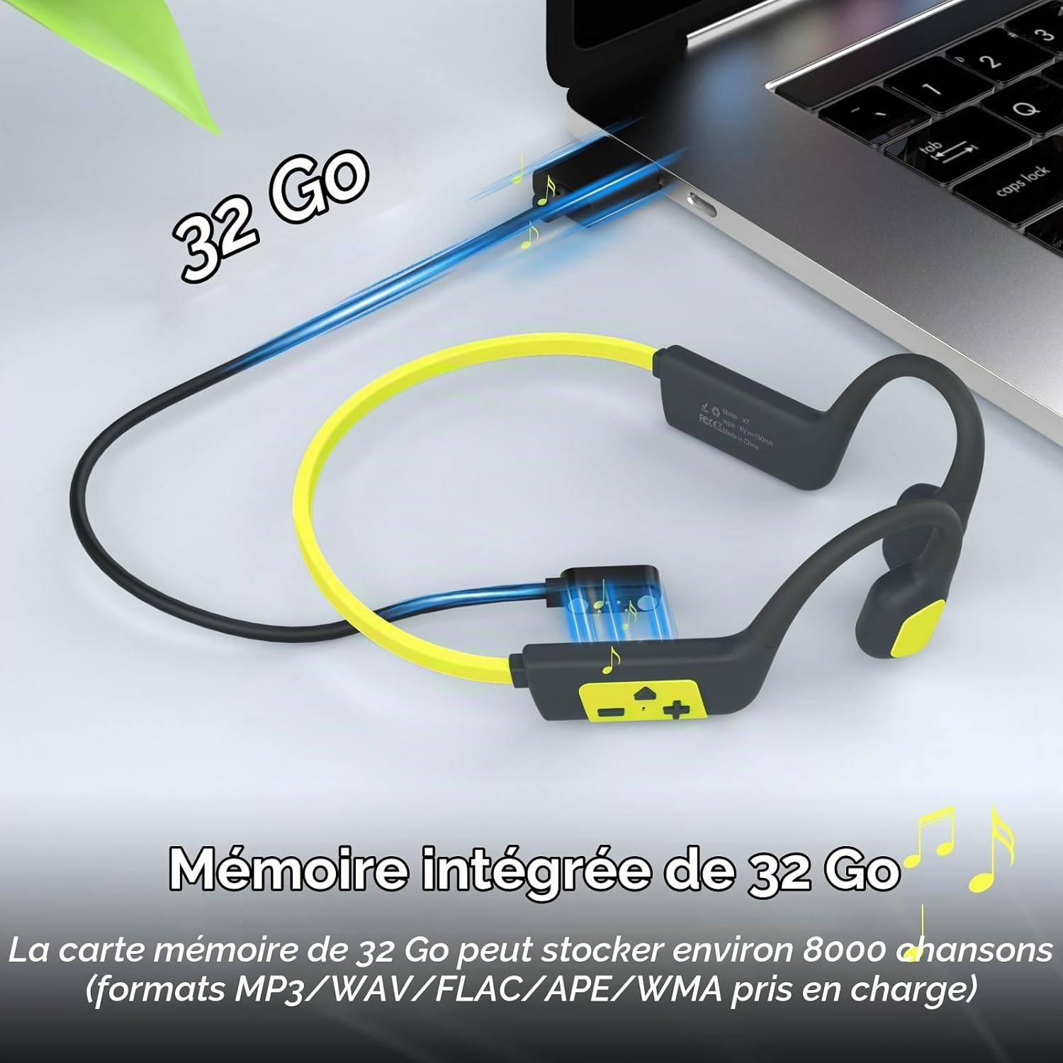 Detalle de IFECCO X7 open-earhoofdtelefoon met beengeleiding, IP68 en 32 GB