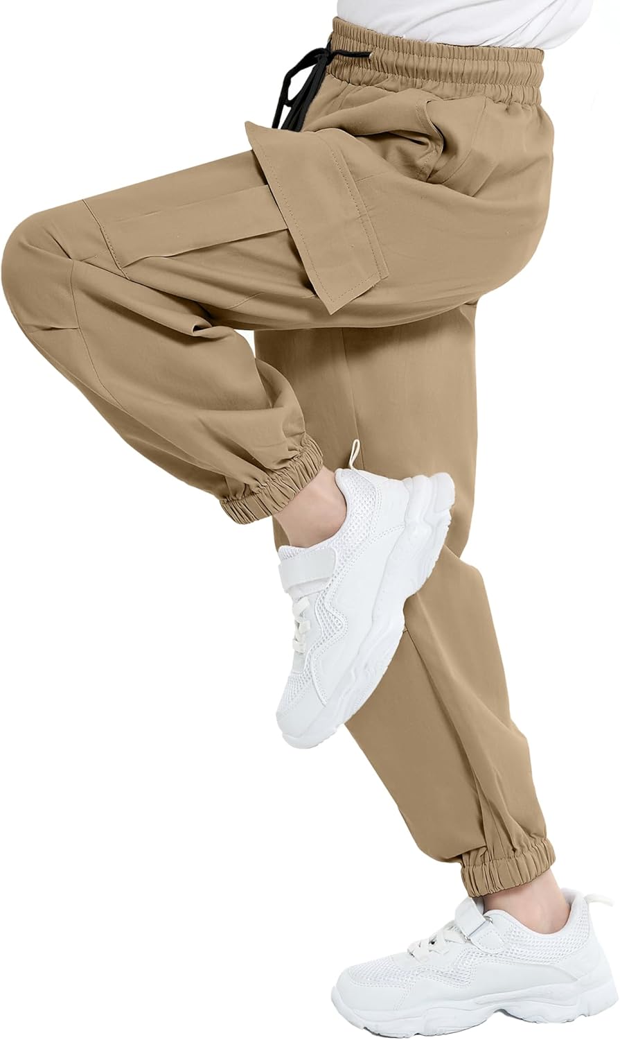 Detalle de JiAmy Girls Cargo Trousers with Elastic Waist – Casual Baggy Parachute Pants for 5–14 Years
