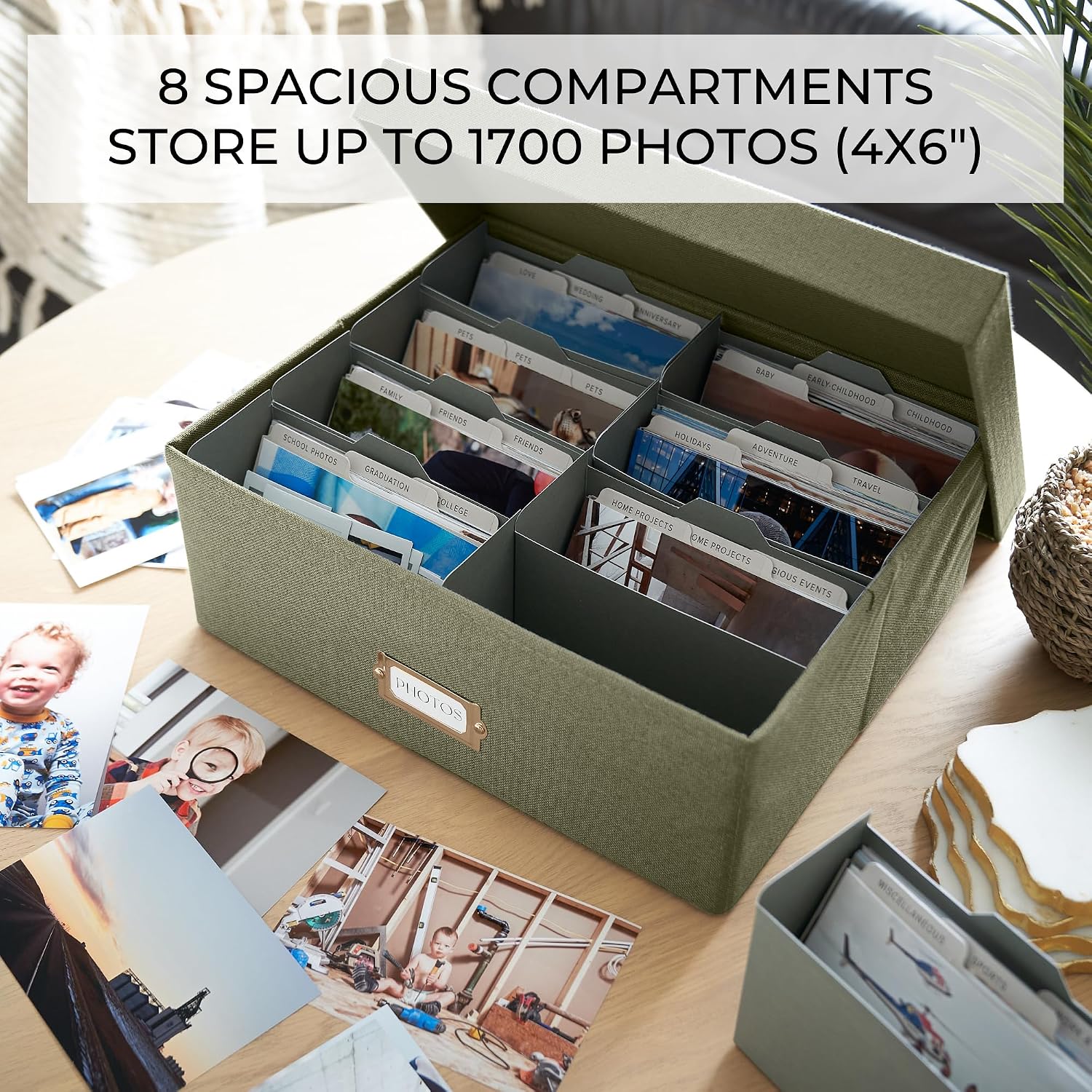 Detalle 1 de ZICOTO zic-phobox-sage_24-138a Photo Storage Box, Sage Linen, 1,700-Photo Capacity