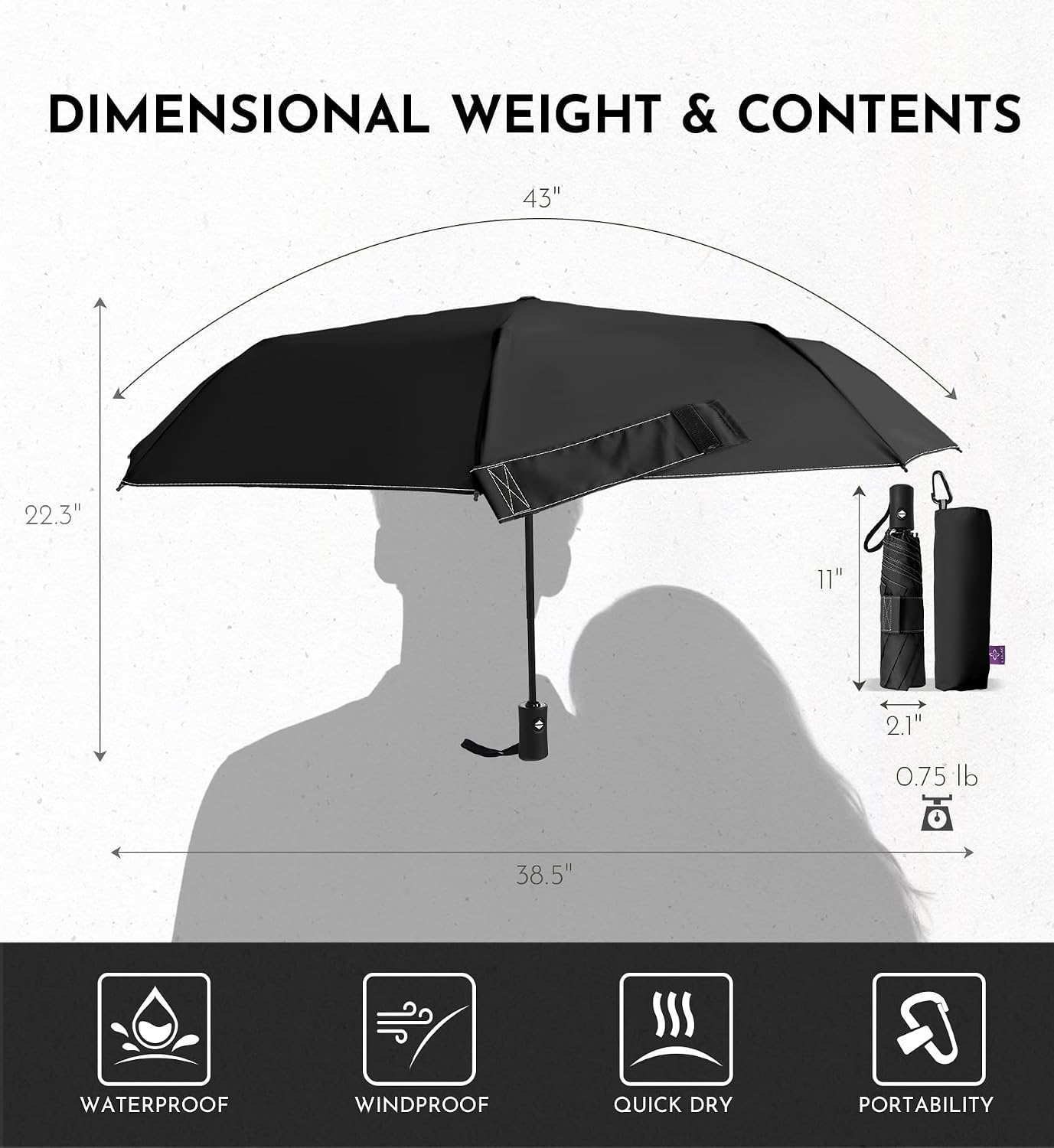 Thumbnail 5 de LILAC Windproof Automatic Umbrella, Strong 7 Ribs Compact Travel Brolly