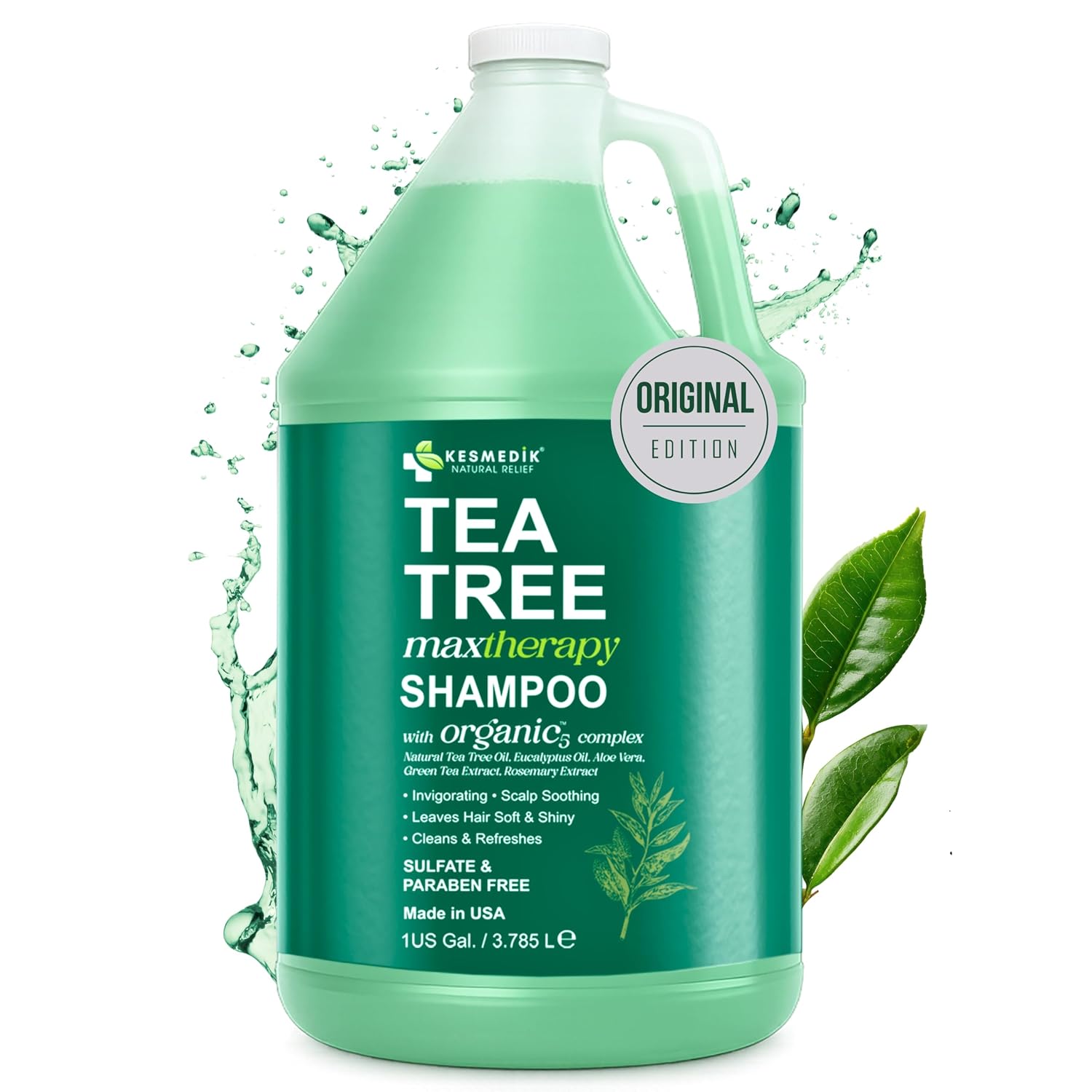 Detalle de KESMEDIK Tea Tree Shampoo Refill, 128 fl oz (1 Gallon) – Clarifying Deep Clean for Buildup, Dandruff & Flakes