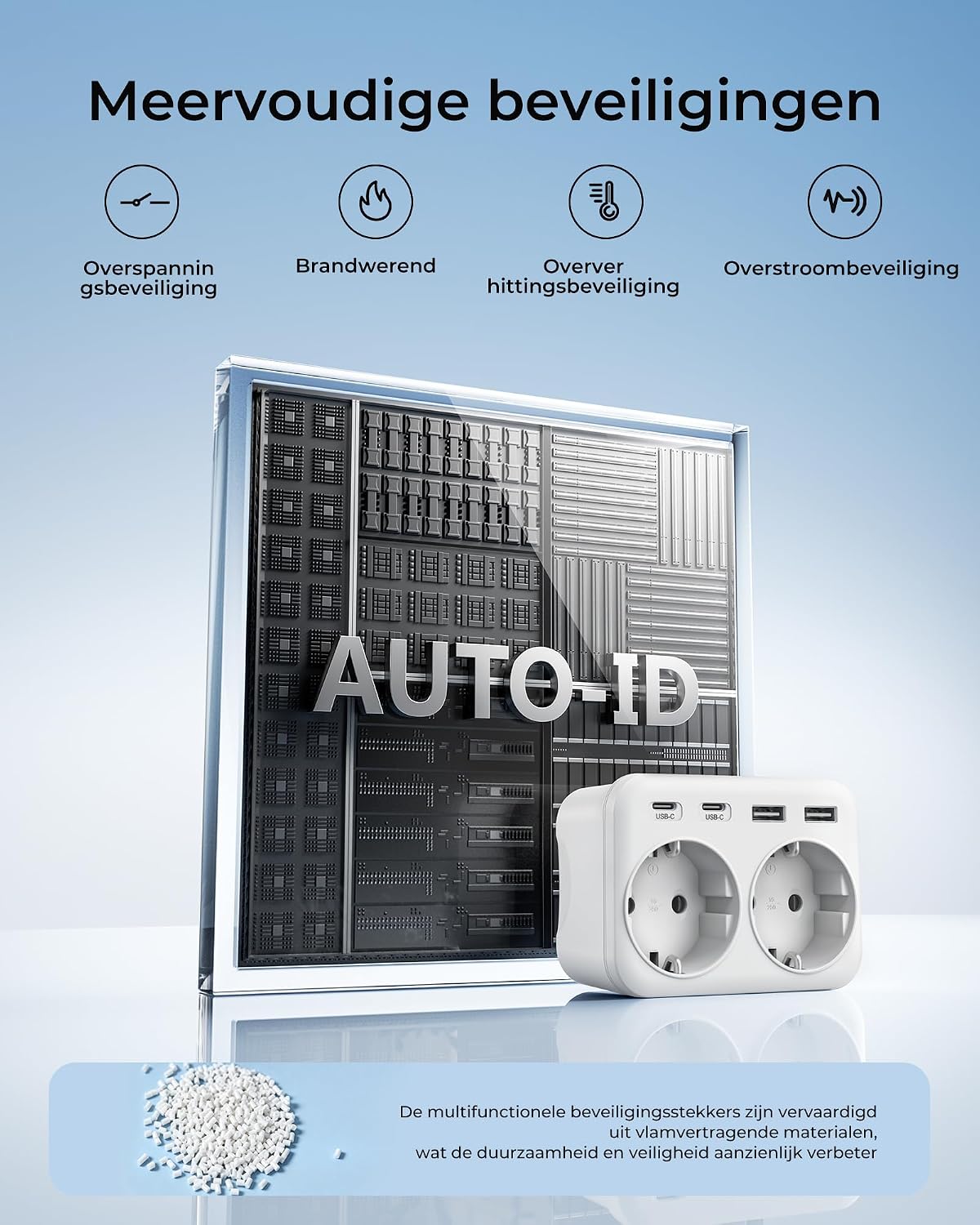 Detalle de LENCENT PA034EUEU stopcontactverdeler met 2 stopcontacten, 4 USB-poorten en 4000 W