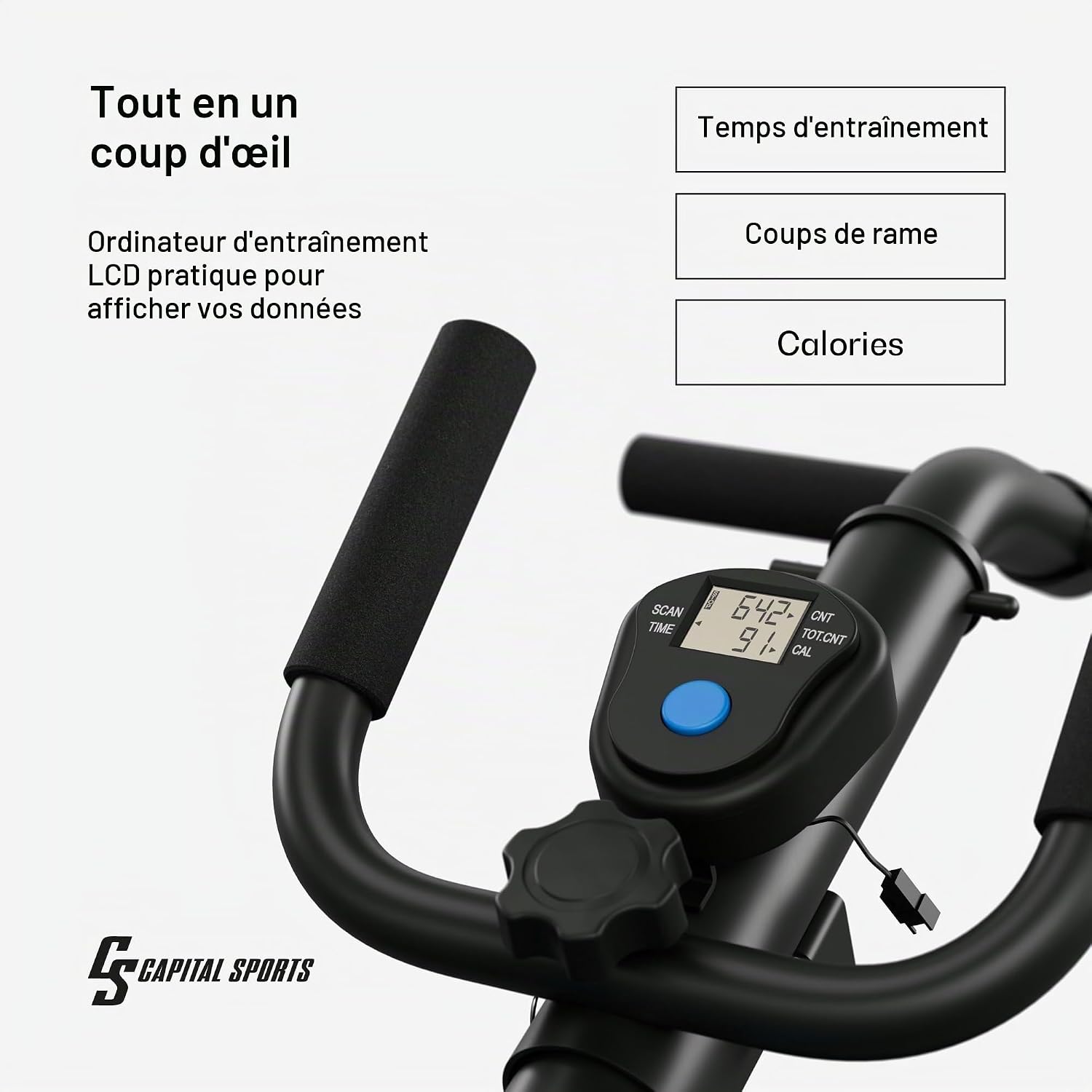 Detalle de CAPITAL SPORTS DP-KS008 opvouwbare roeitrainer met 8-traps magnetische weerstand