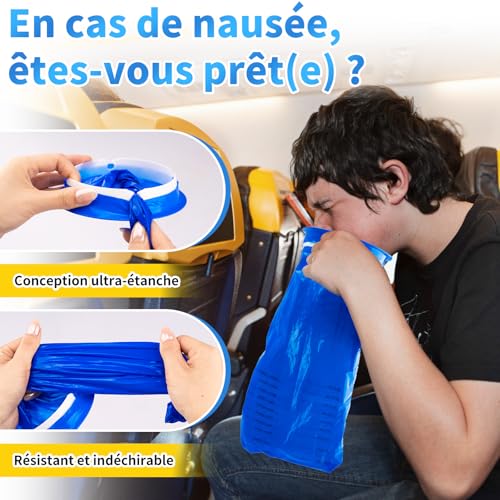 Detalle de Sacs à Vomir Jetables 1000 ml TonJin – 20 pièces, multicolores, voyage et urgences