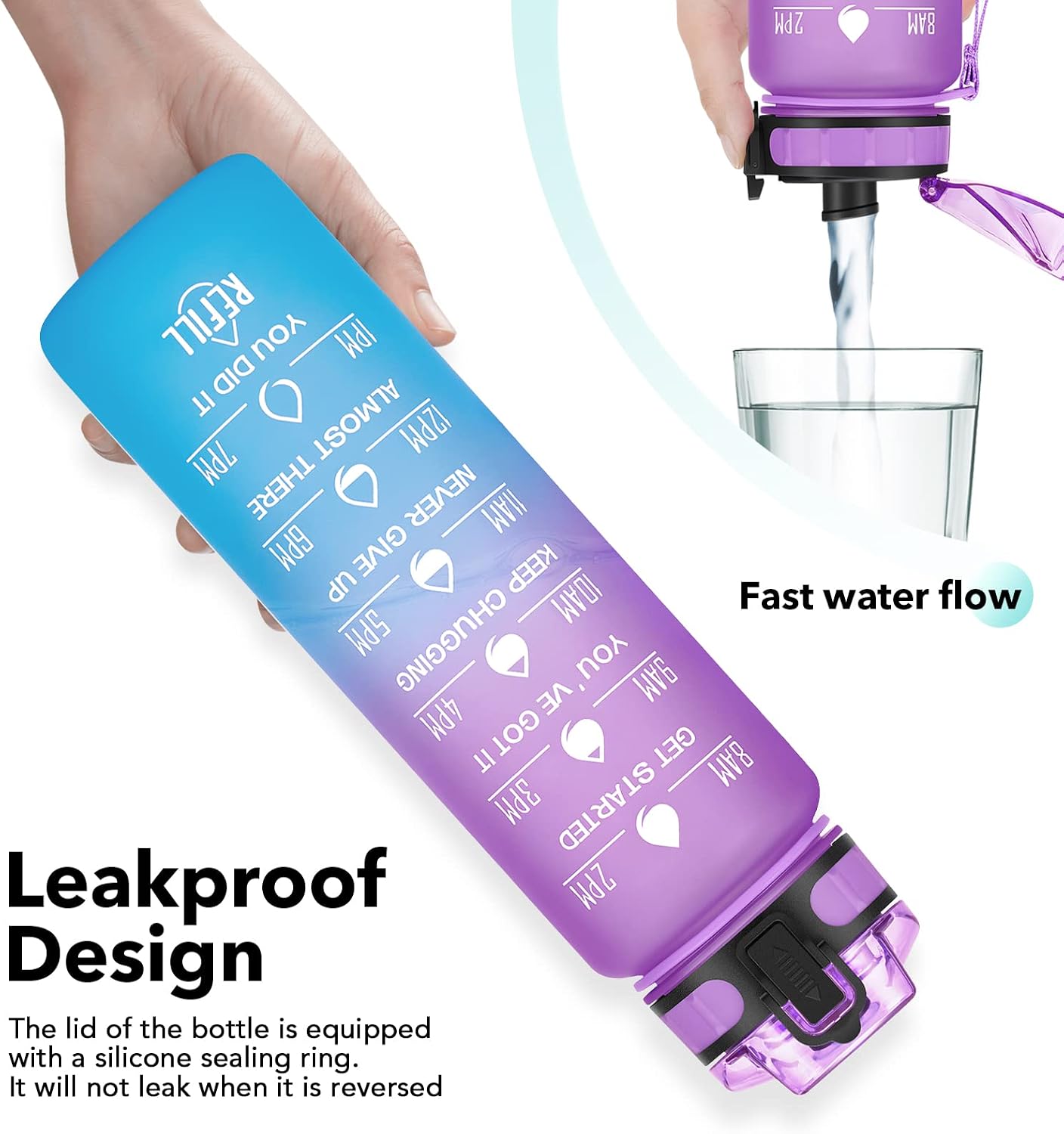 Detalle 2 de HydroPal 8068 sportwaterfles 1 liter met tijdmarkeringen en filter