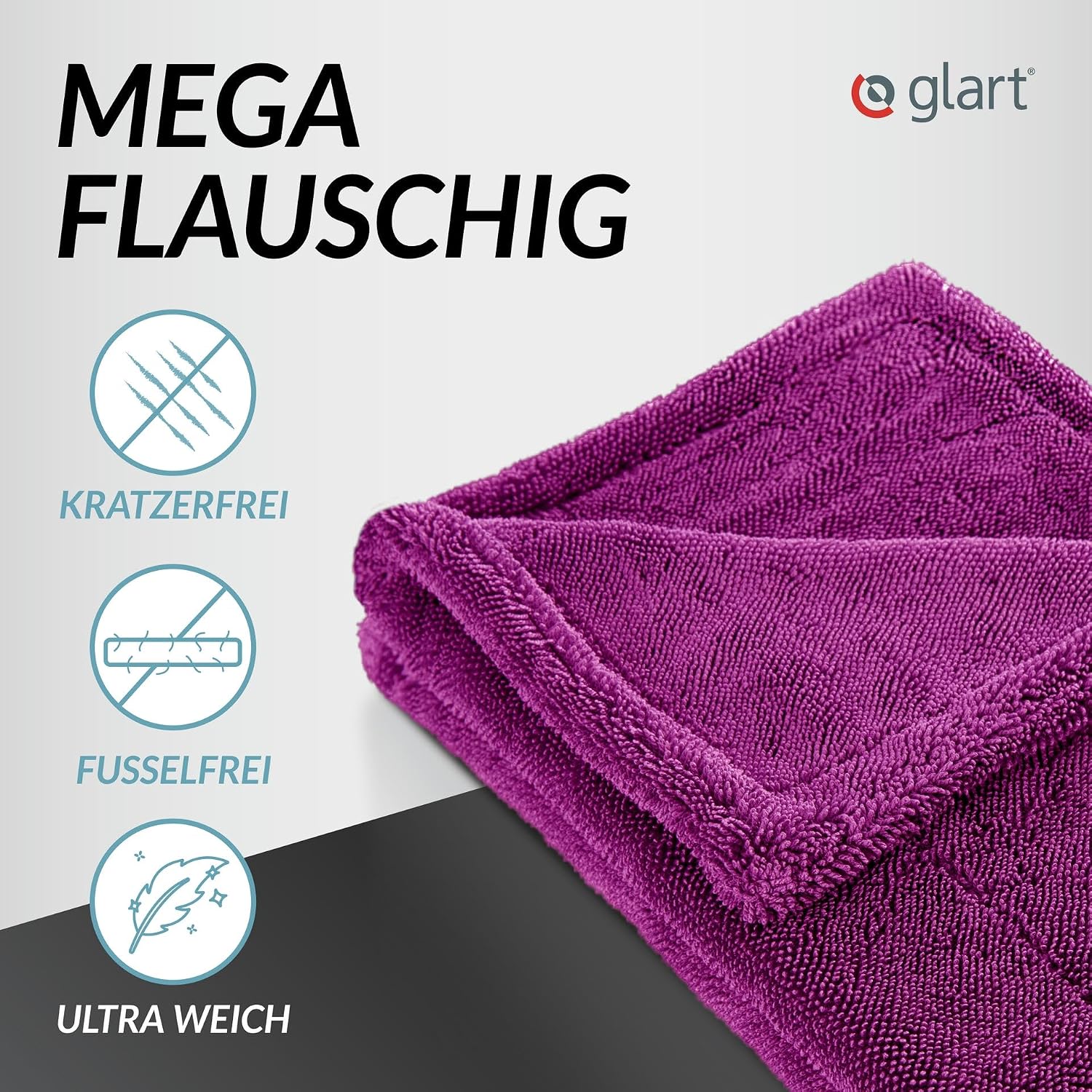 Detalle 2 de Glart 44TW8P Twist Auto Trockentuch XXL 80x55 cm – Mikrofaser, fusselfrei, kratzschutz