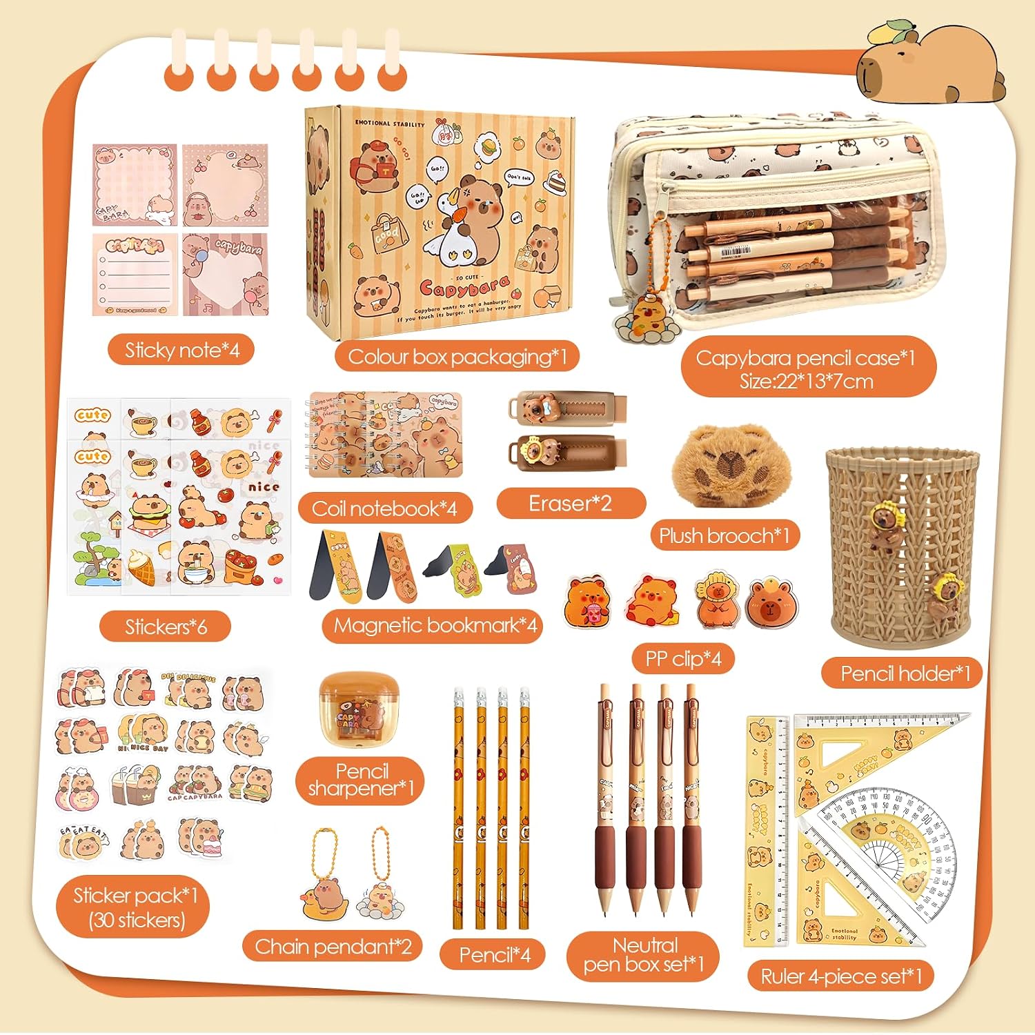 Detalle 2 de Ronronner Capybara Cap-001 etui- en schrijfwarenset, 72-delig