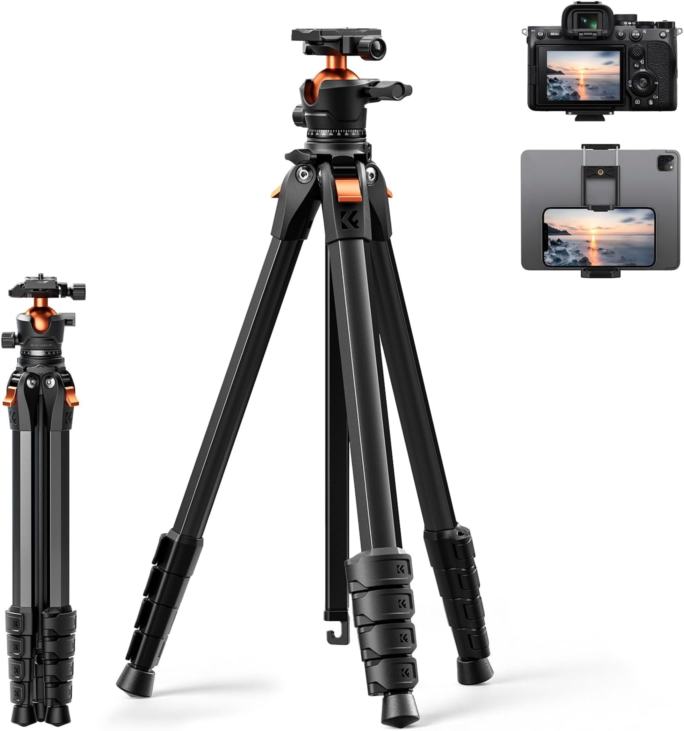 Detalle de K&F CONCEPT 63" Travel Compact Tripod with Ball Head (Aluminium)