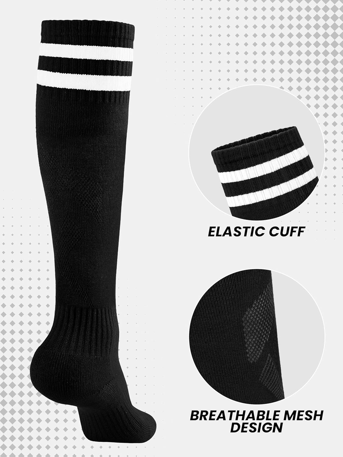 Thumbnail 3 de Hryrbay 4 Pairs Kids Cotton Soccer Socks (Cushioned, Striped) for Boys & Girls, Knee-High Style