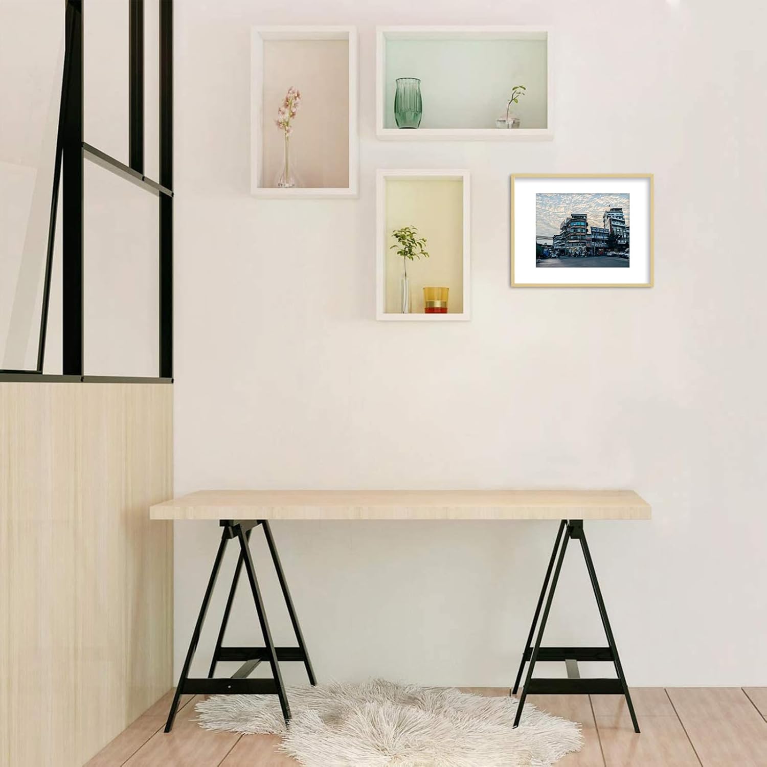 Thumbnail 2 de Golden State Art 11x14 Aluminum Picture Frame with Mat (Gold) — Real Glass Cover for 8x10 or 11x14 Photos