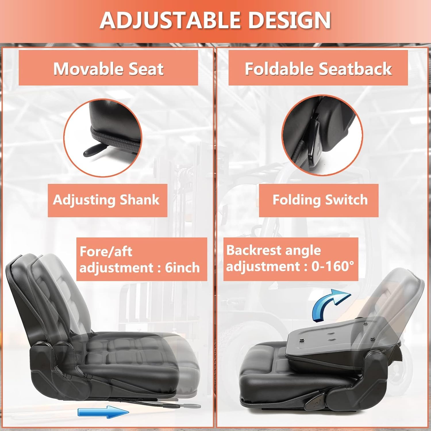 Detalle 2 de TICSEA Universal Forklift Seat 160° backrest