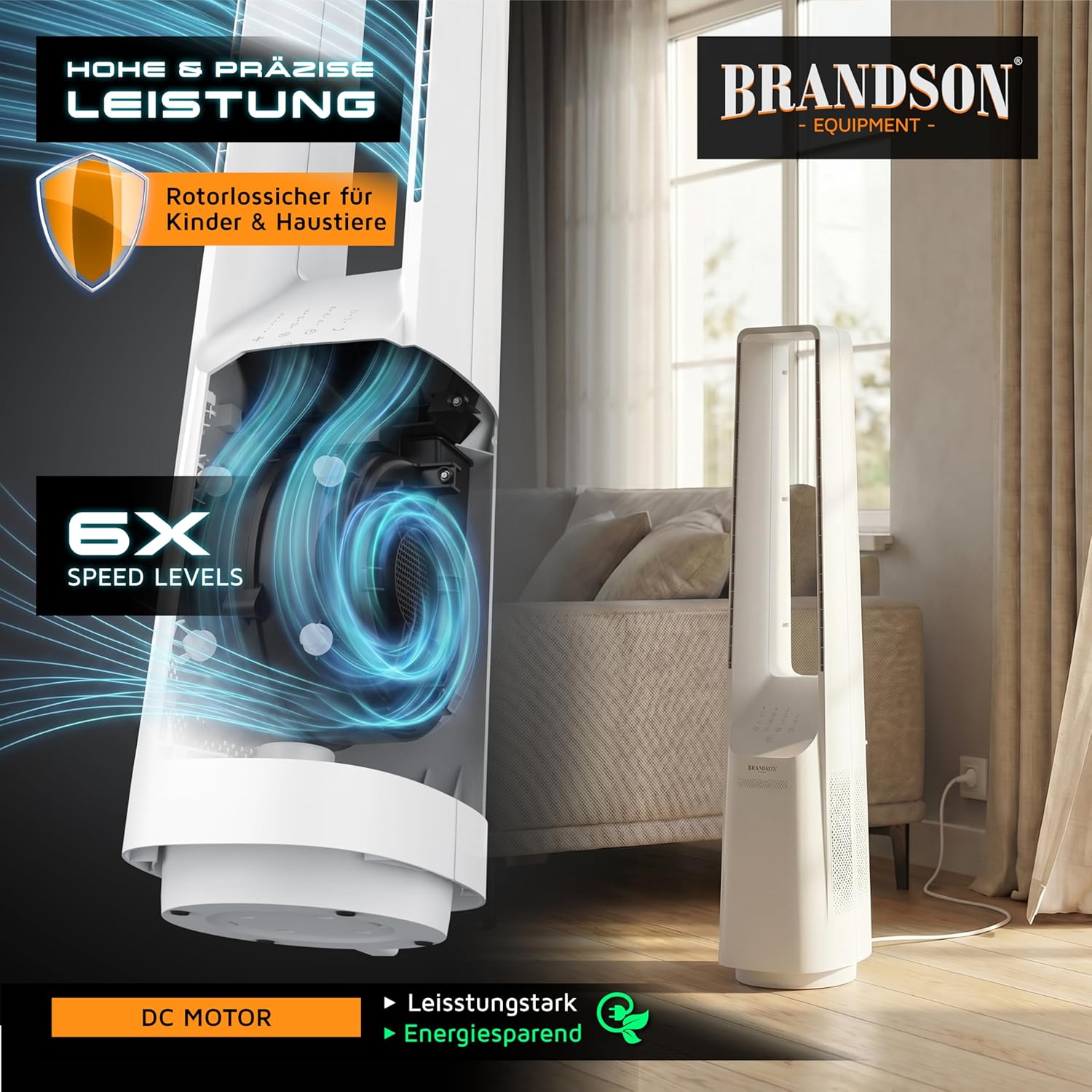 Detalle de Brandson Turmventilator ECO Line: rotorlos, leise und energiesparend