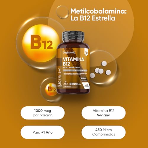 Thumbnail 1 de WeightWorld Vitamina B12 Vegana 1000 mcg (metilcobalamina) – 450 micro comprimidos