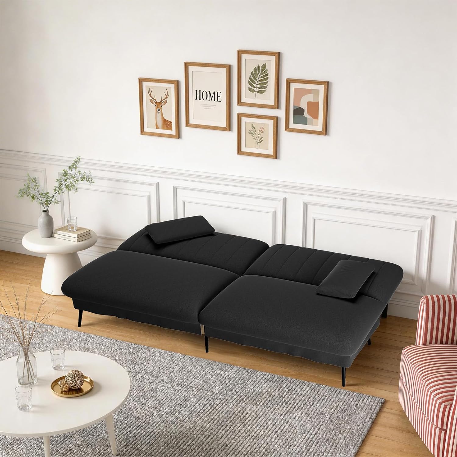 Detalle de COMHOMA Canapé Convertible 3 Places – Canapé-lit 2 en 1, dossier réglable 5 positions, velours coton noir