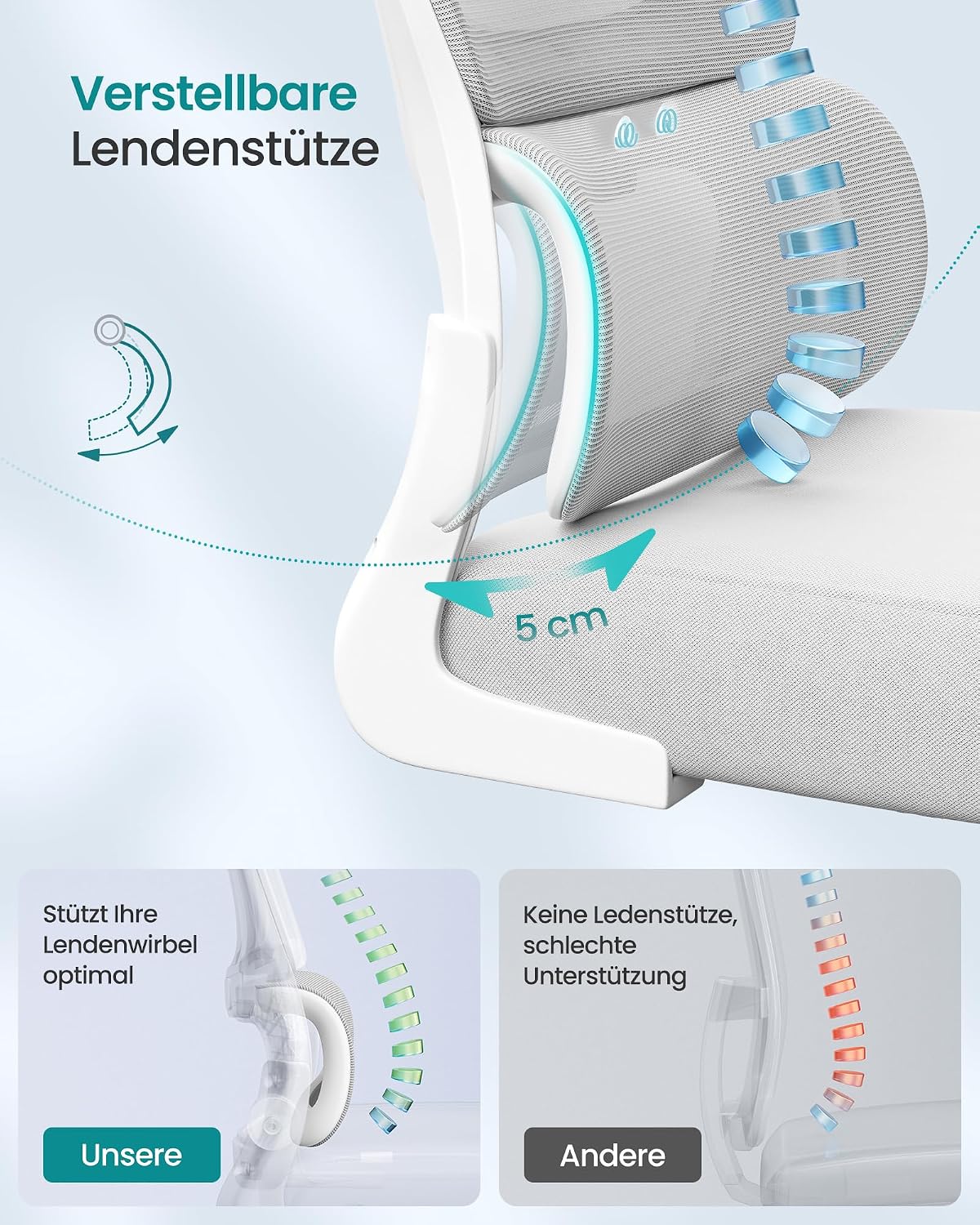 Detalle 2 de SONGMICS Bürostuhl OBN041G01 ergonomischer Netzstuhl