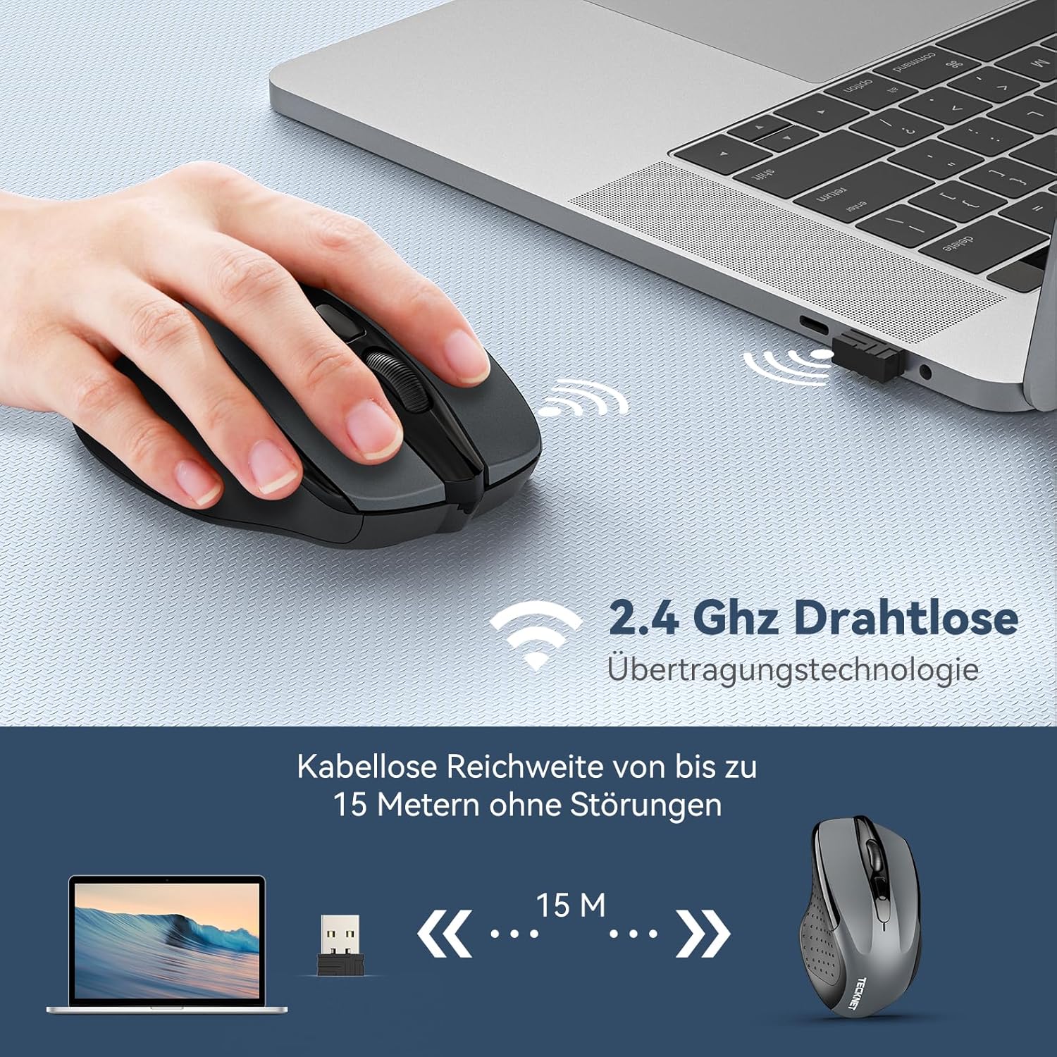 Detalle 2 de TECKNET Kabellose Maus 2600 DPI đź–±